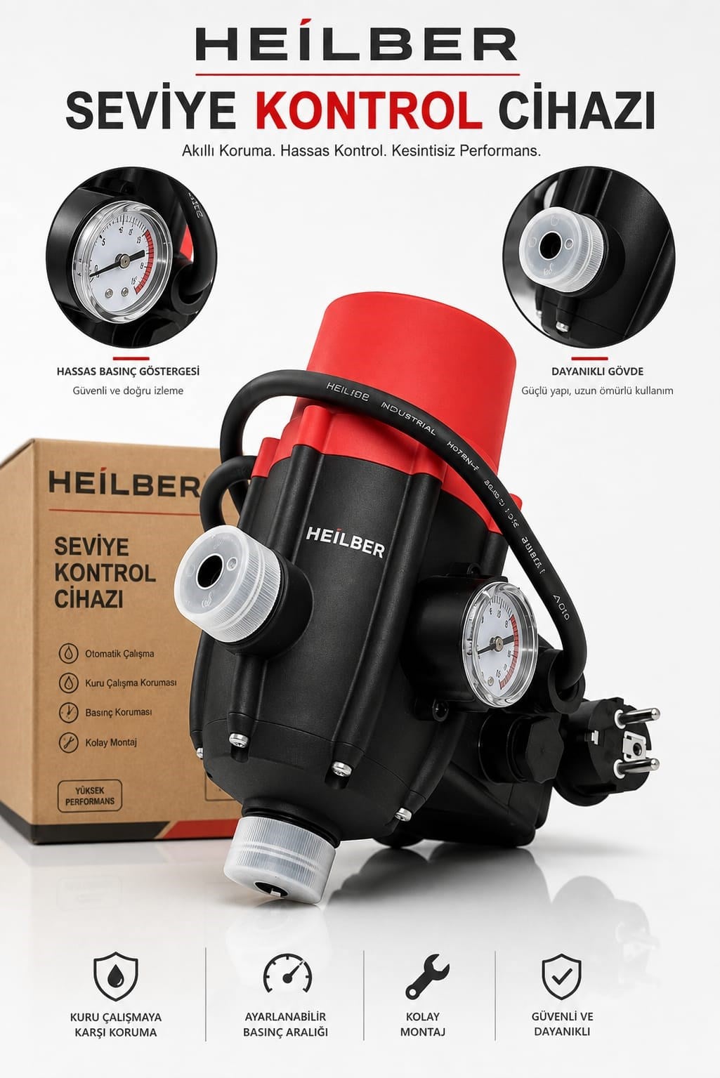 BA0115359 Elektronik Hidrofor Seviye Kontrol Cihazı Press Control Basınç Kontrol Otomatiği Kuru Çalışma Korumalı