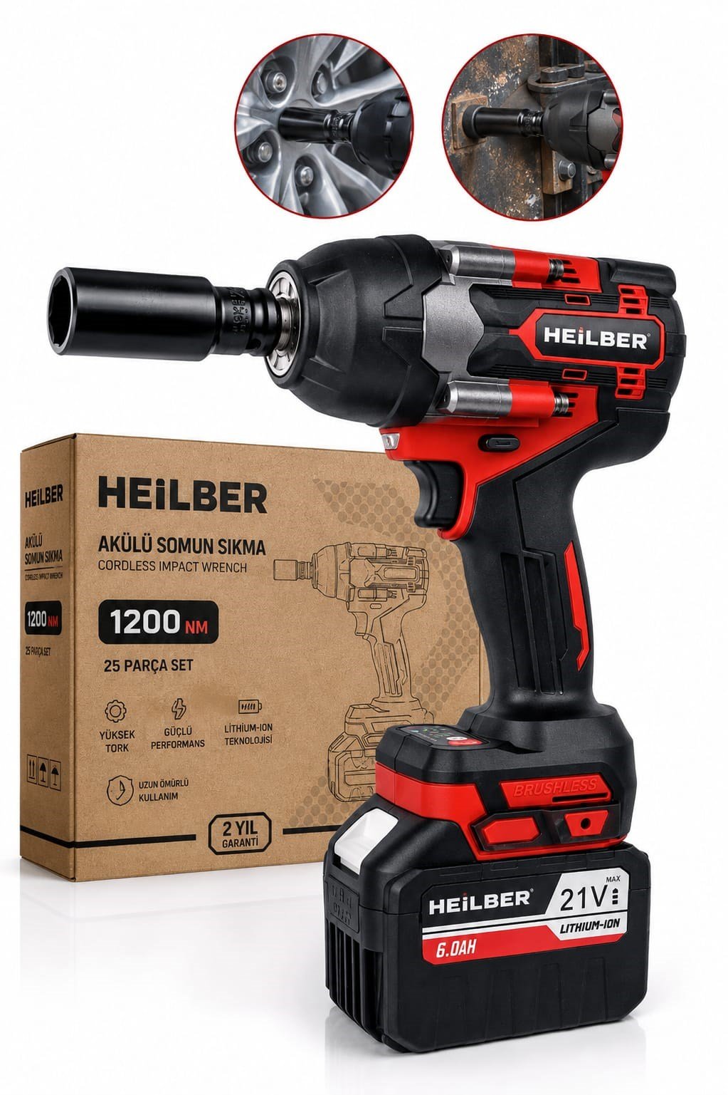 BA011538 1200 Nm Akülü Darbeli Somun Sıkma Makinesi 21V Kömürsüz Motor