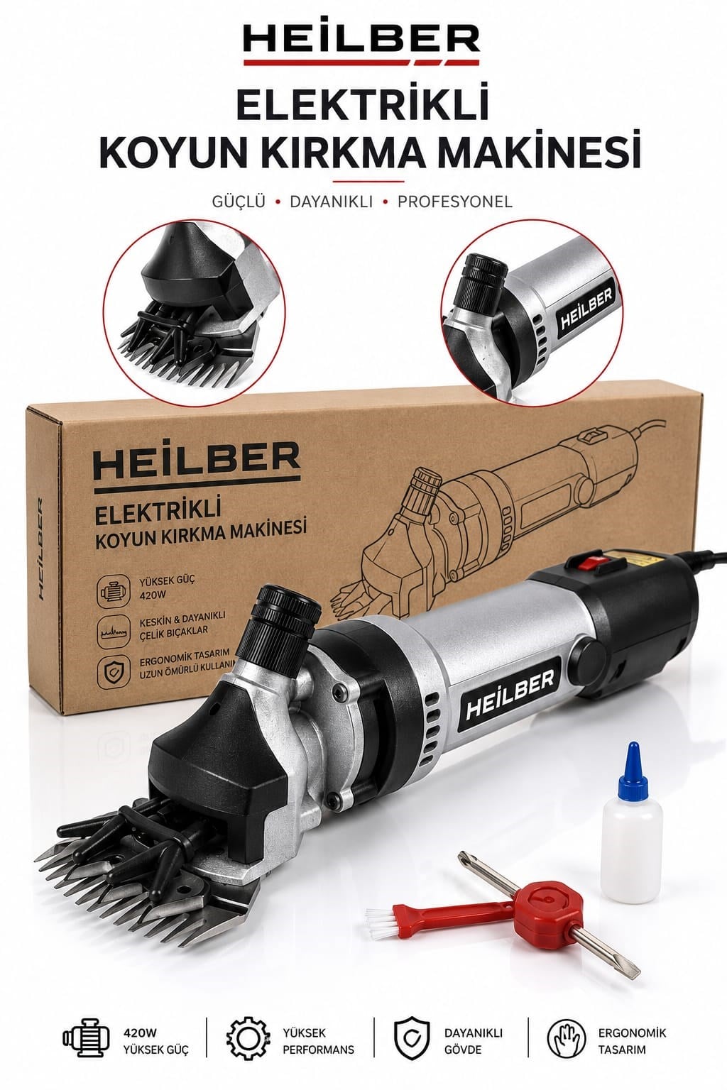 BA011544 420W Elektrikli Koyun Kırkma Makinesi Profesyonel Koyun Traş Makinesi Yedek Bıçaklı Bakım Setli