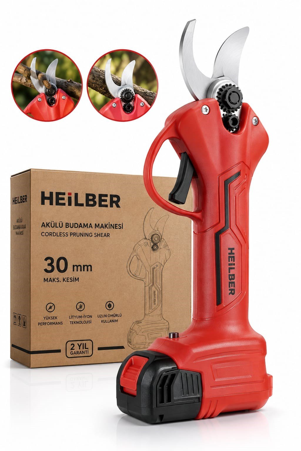 BA011548 30 mm Akülü Budama Makası Şarjlı Elektrikli Dal Kesme Makası Profesyonel Bağ Bahçe Budama Makinesi