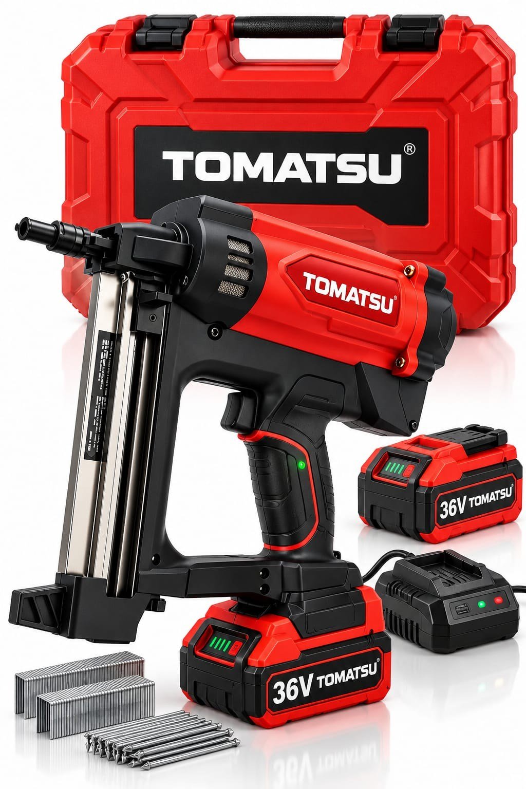 BA0115511 36V Profesyonel Akülü Çivi Çakma Tabancası – Çift Akülü Şarjlı Çivi Tabancası, Ahşap Mobilya Montaj ve Marangozluk İçin Taşıma Çantalı Set
