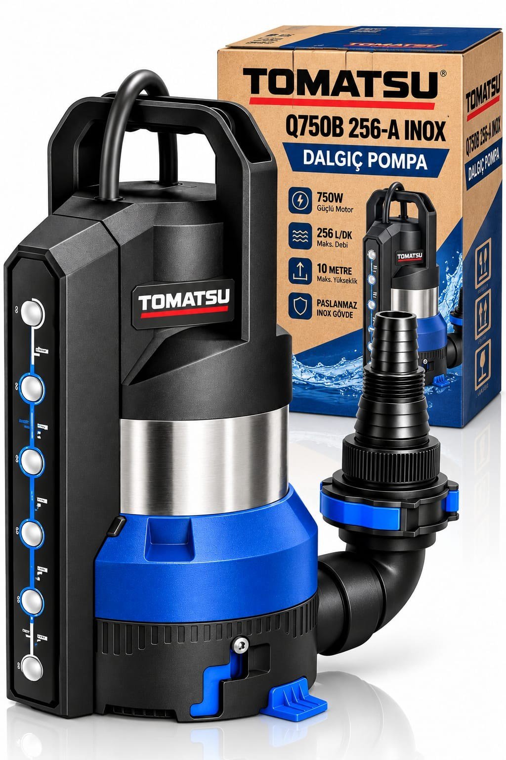 BA0115518 750W Paslanmaz Çelik Gövdeli Dalgıç Su Pompası – 256 Litre/Dakika, 10 Metre Basma Yüksekliği, Q750B 256-A INOX Elektrikli Su Tahliye Pompası