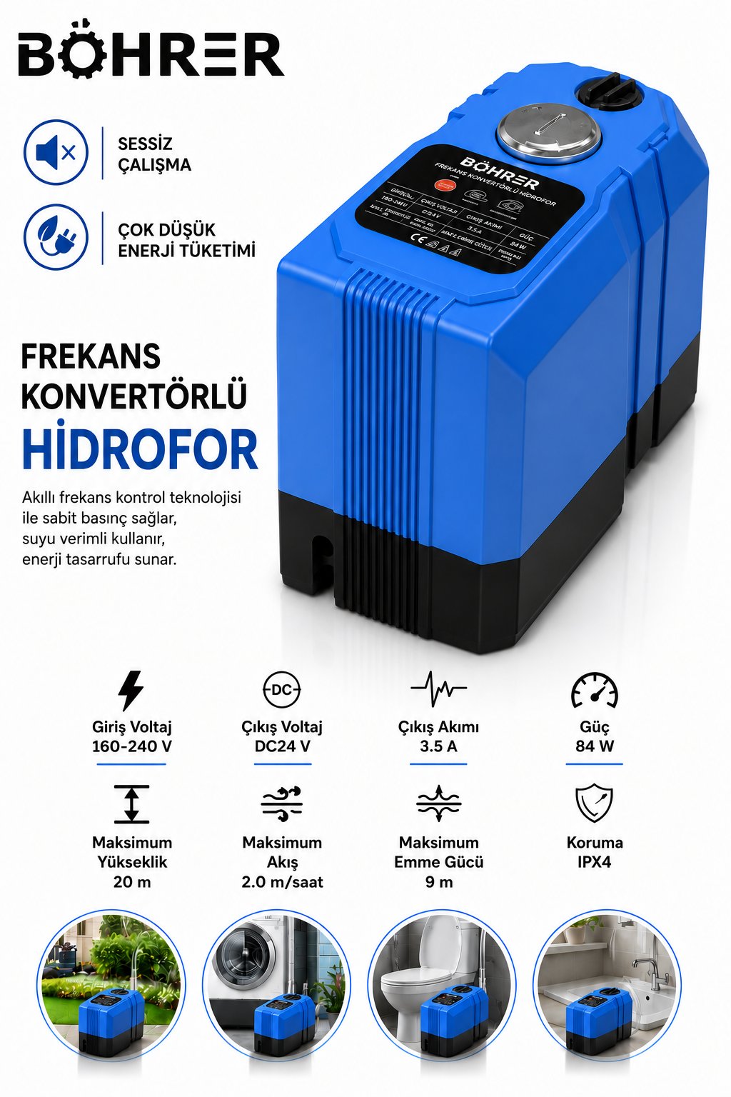 BÖHRER BA011342 FREKANS KONVERTÖRLÜ SESSİZ-AKILLI-SABİT BASINÇ- HİDROFOR POMPA - 5 KAT 8 DAİRE