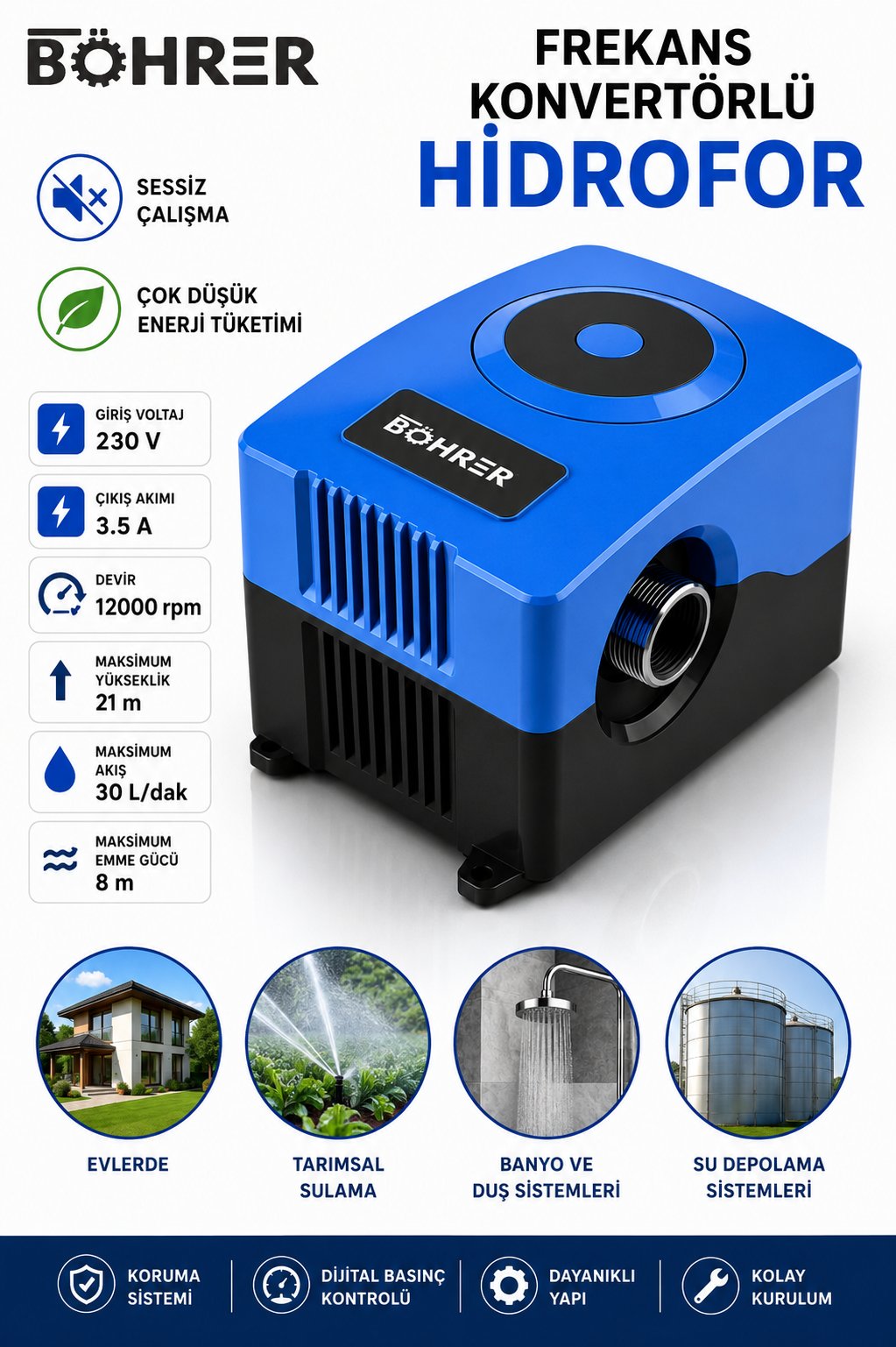 BÖHRER BA011343 FREKANS KONVERTÖRLÜ SESSİZ-AKILLI-SABİT BASINÇ- HİDROFOR POMPA - 2 KAT 4 DAİRE - TRİBLEX