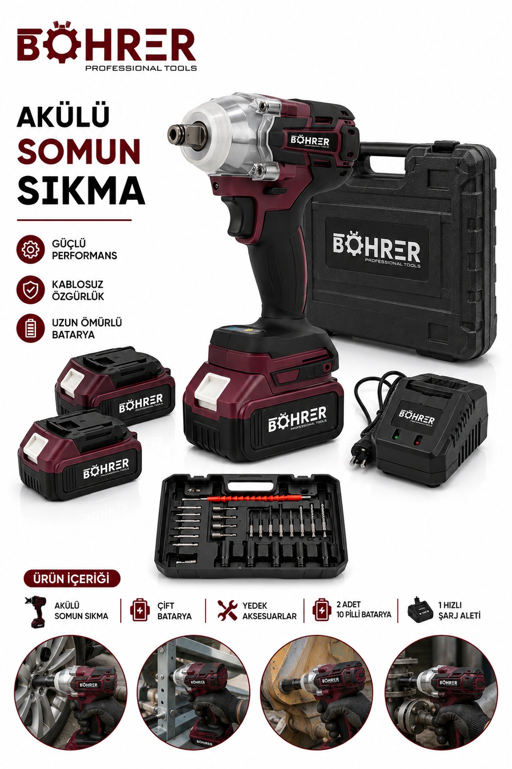 BÖHRER BA011406 ÇİFT AKÜLÜ DARBELİ 450NM ŞARJI SOMUN SIKMA MAKİNESİ