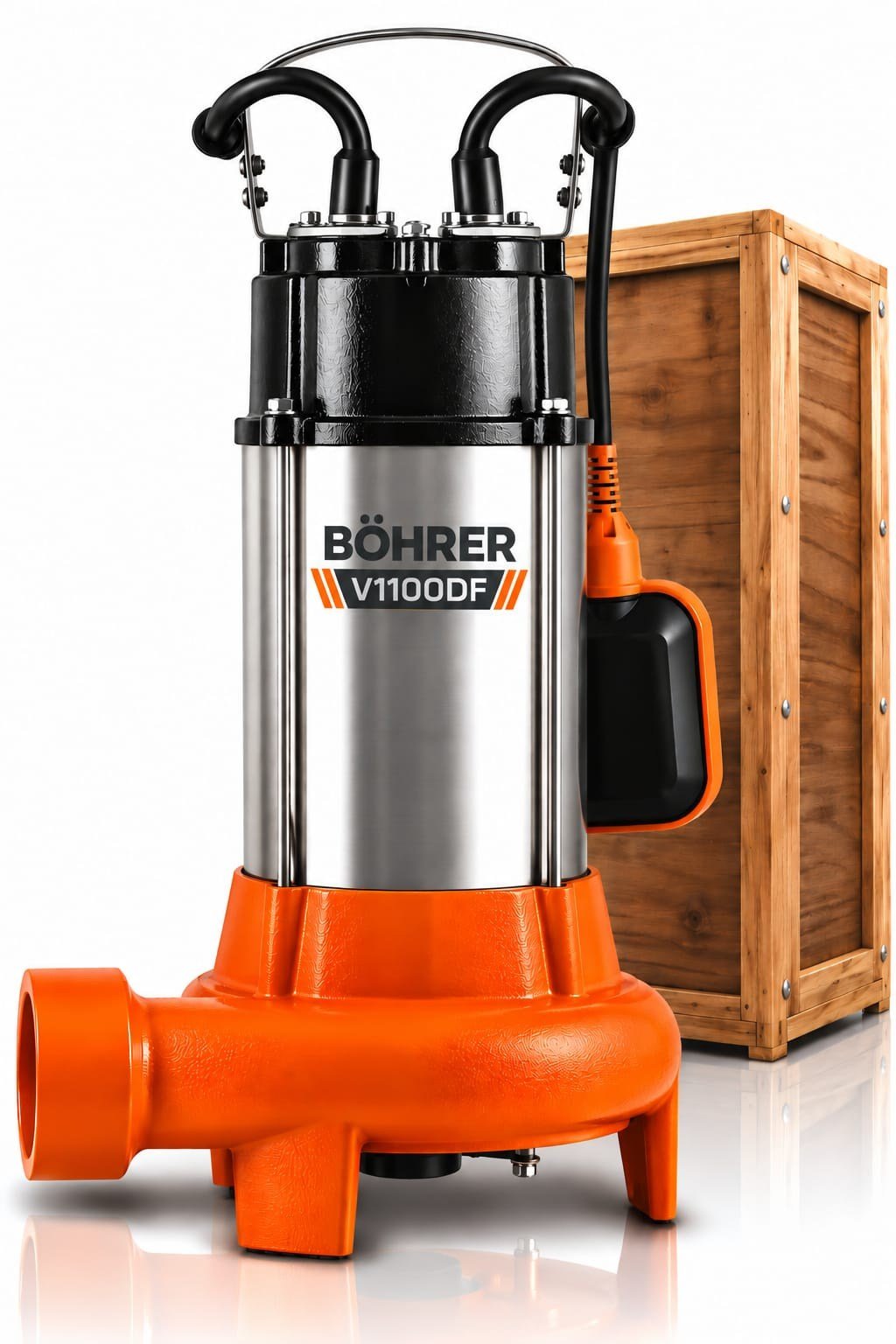 BÖHRER BA0115490 V1100DF 1,1 kW 1,5 HP Bakır Sargılı Drenaj Dalgıç Su Pompası – 350 L/Dk Debi, 10 Metre Basma Yüksekliği, Şamandıralı