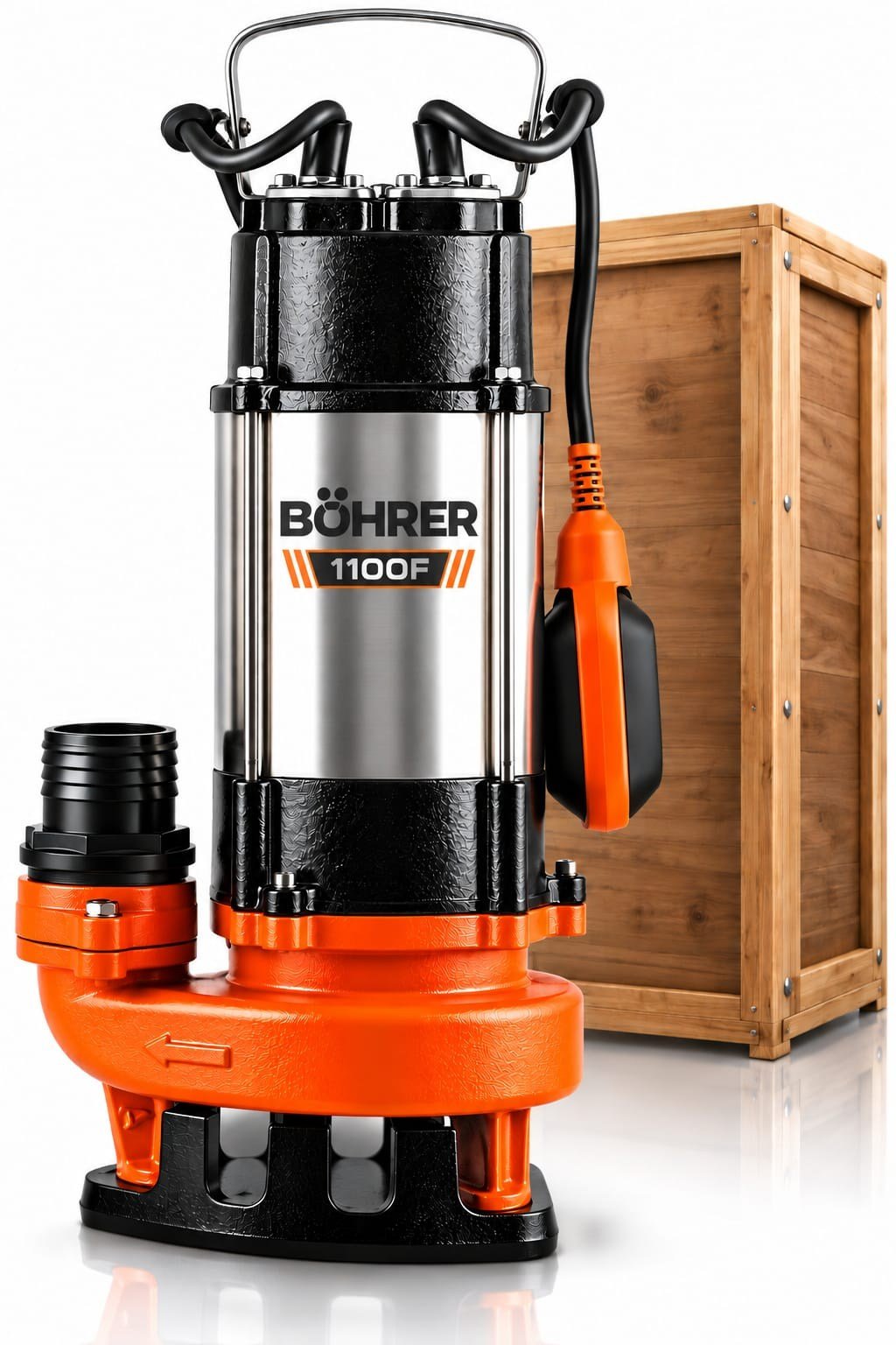 BÖHRER BA0115495 V1100F 1,1 kW 1,5 HP Bakır Sargılı Drenaj Dalgıç Su Pompası – 350 L/Dk Debi, 10 Metre Basma Yüksekliği, Şamandıralı