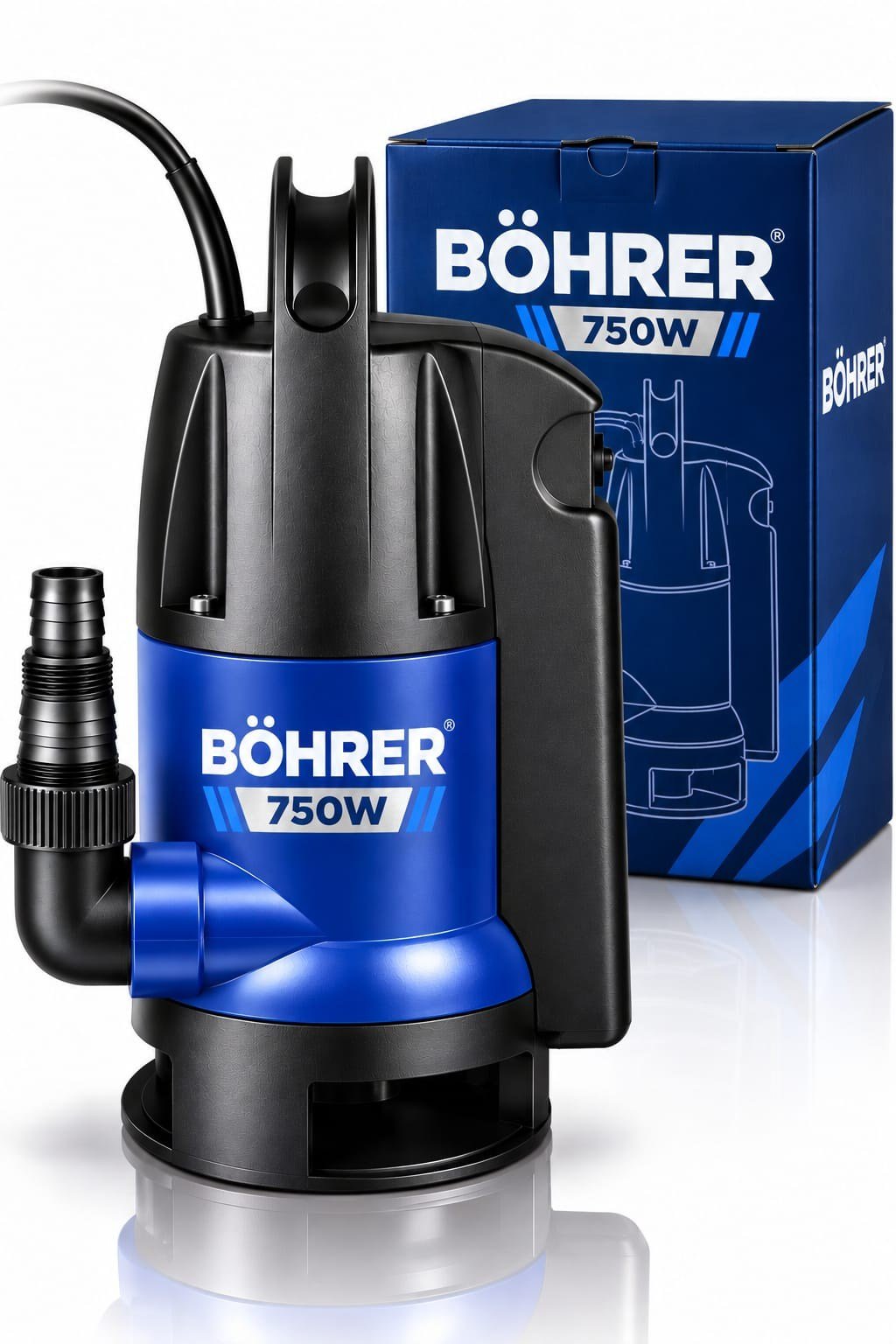 BÖHRER BA0115503 QSB-JH 75038 750 Watt 1 HP Temiz ve Kirli Su Dalgıç Pompası – 2'si 1 Arada, 8 Metre Basma Yüksekliği, Şamandıralı