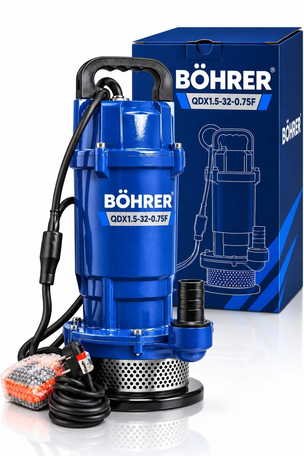 BÖHRER BA0115506 QDX1.5-32-0.75F 750W 1 HP Temiz Su Dalgıç Pompası – 36 Metre Basma Yüksekliği, Bakır Sargılı