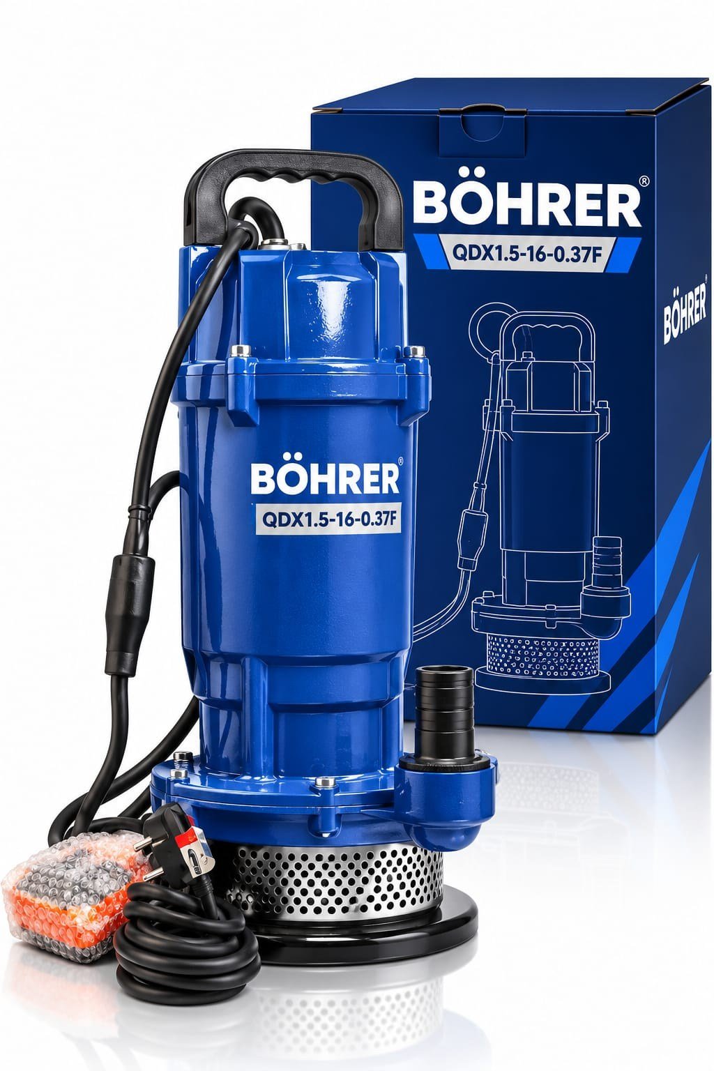 BÖHRER BA0115508 QDX3-20-0.55F 550W 0,75 HP Temiz Su Dalgıç Pompası – 20 Metre Basma Yüksekliği, Bakır Sargılı