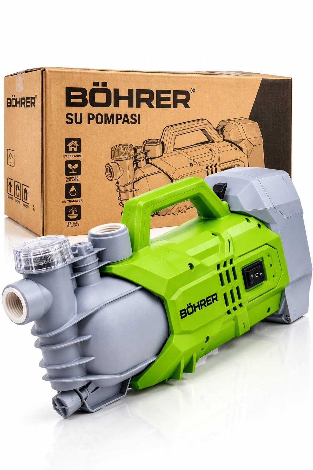 BÖHRER Elektrikli Su Pompası – Bahçe Sulama, Tarımsal Sulama ve Su Transferi İçin Taşınabilir Pompa
