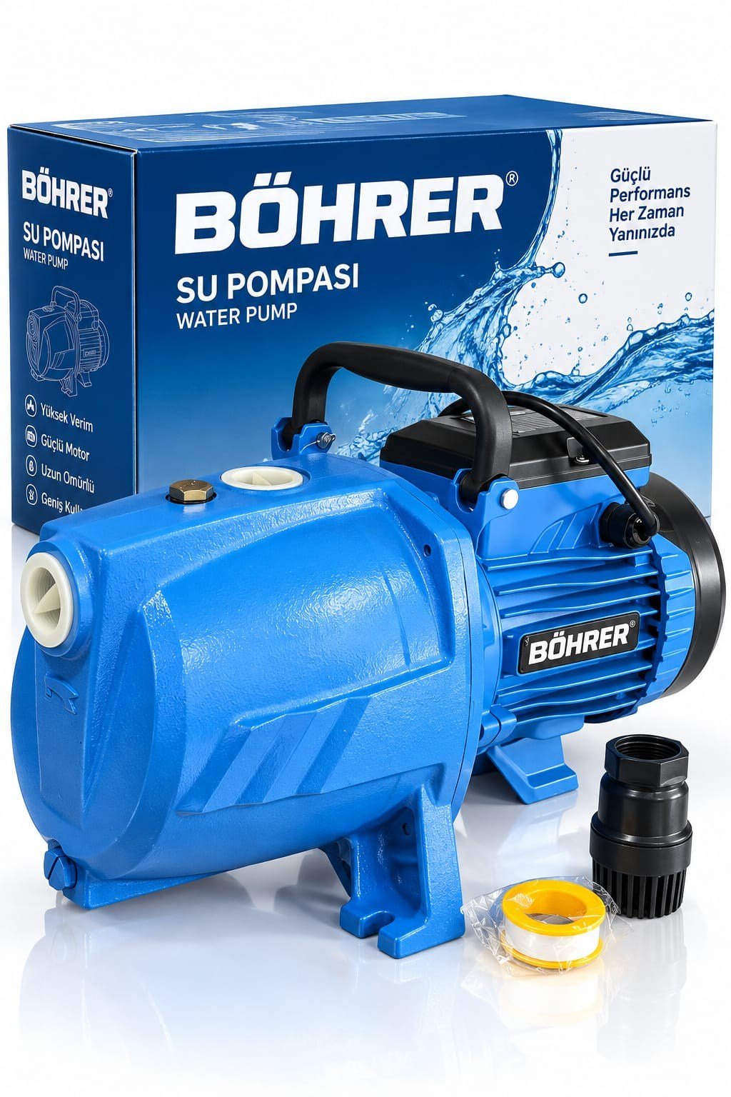 BÖHRER Elektrikli Su Pompası – Güçlü Motorlu, Taşınabilir Bahçe Sulama ve Su Aktarma Pompası