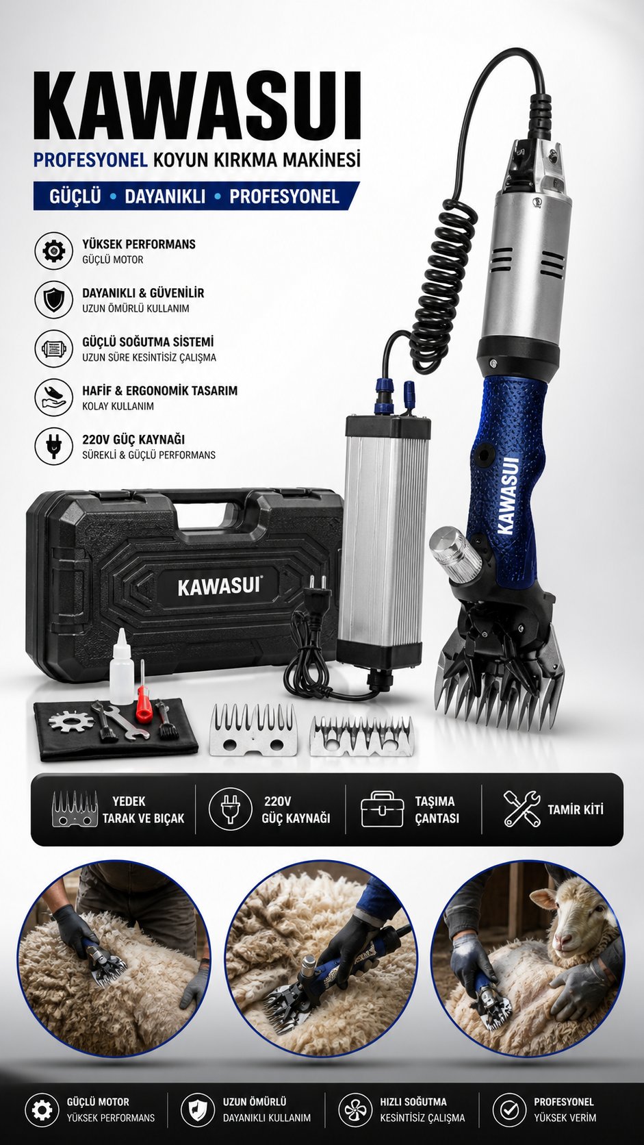 KAWASUI RUS TİPİ YENİ MODEL 14.4 V ADAPTÖRLÜ KOYUN KIRKMA MAKİNESİ