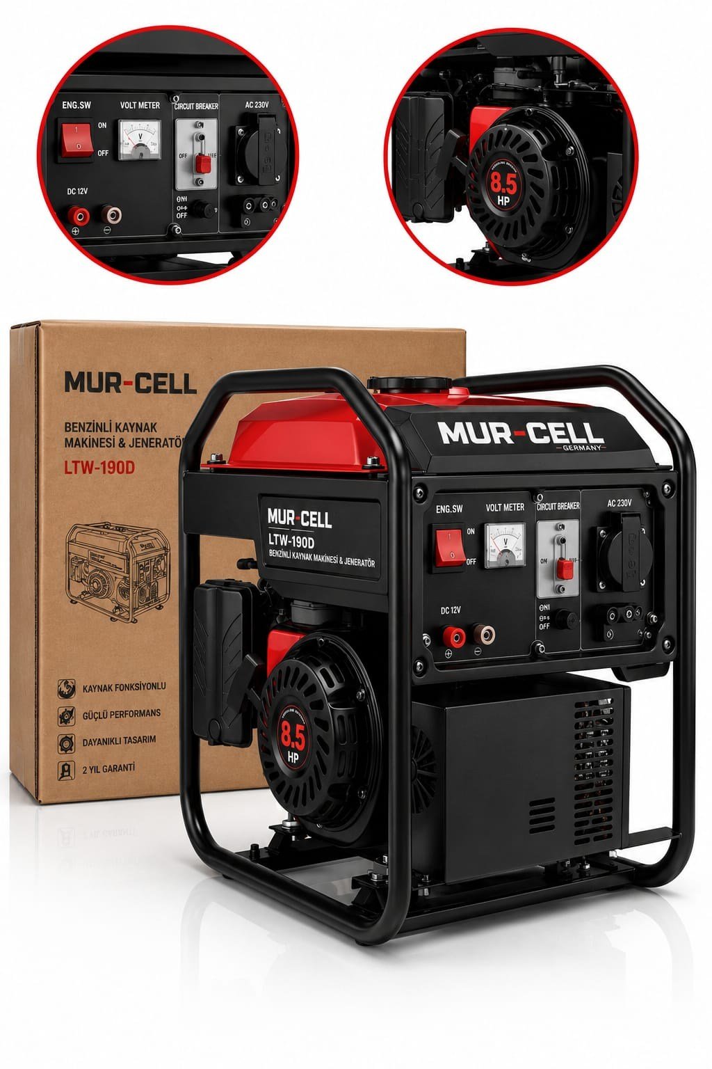 MUR-CELL LTW-190D 8.5 HP Benzinli Kaynak Makinesi ve Jeneratör – 230V Taşınabilir Kaynak Jeneratörü