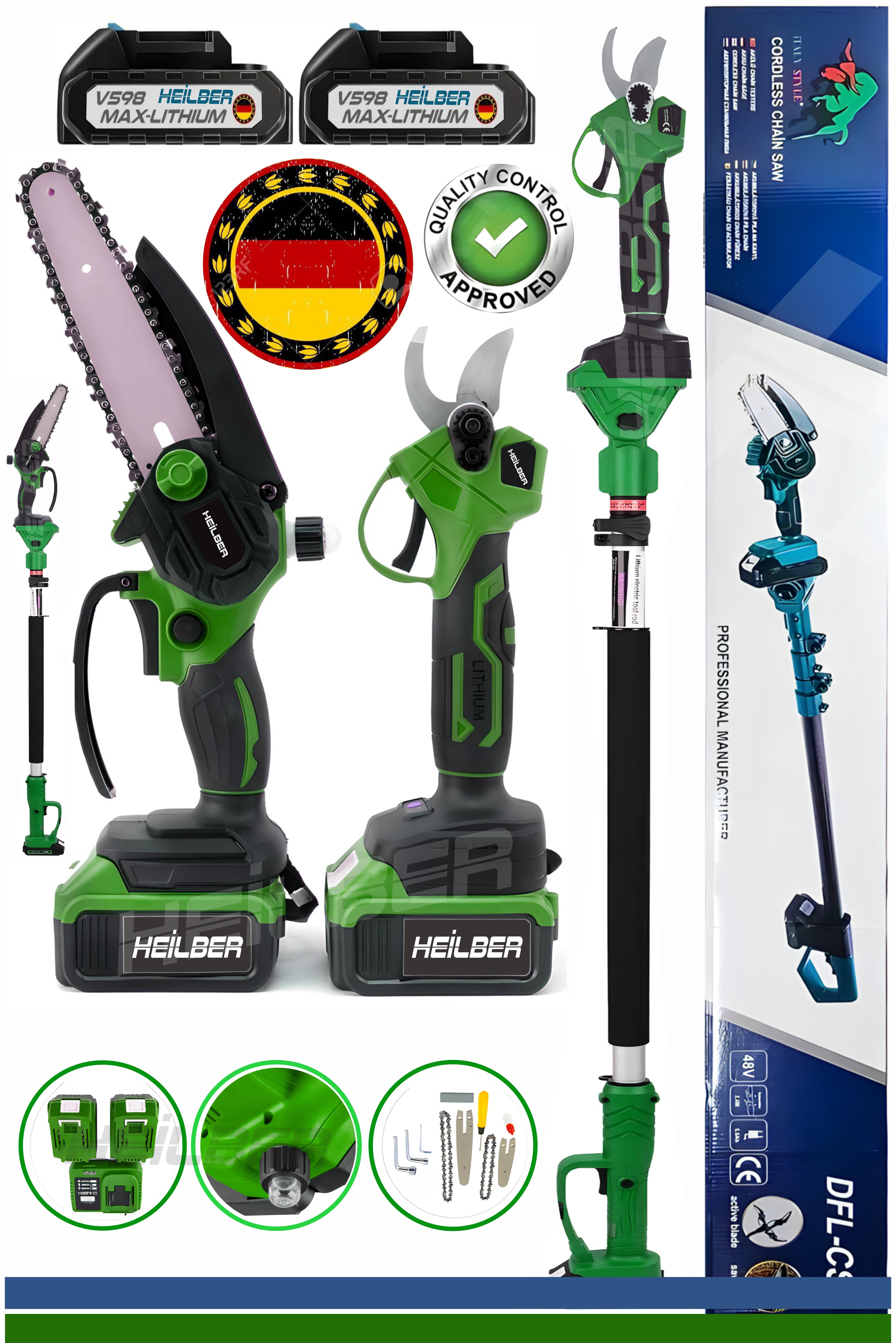 V598/21V +2 BATARYA BA01062S1 15CM AKÜLÜ DAL BUDAMA TESTERESİ VE 30MM ŞARJLI DAL BUDAMA BAĞ MAKASI