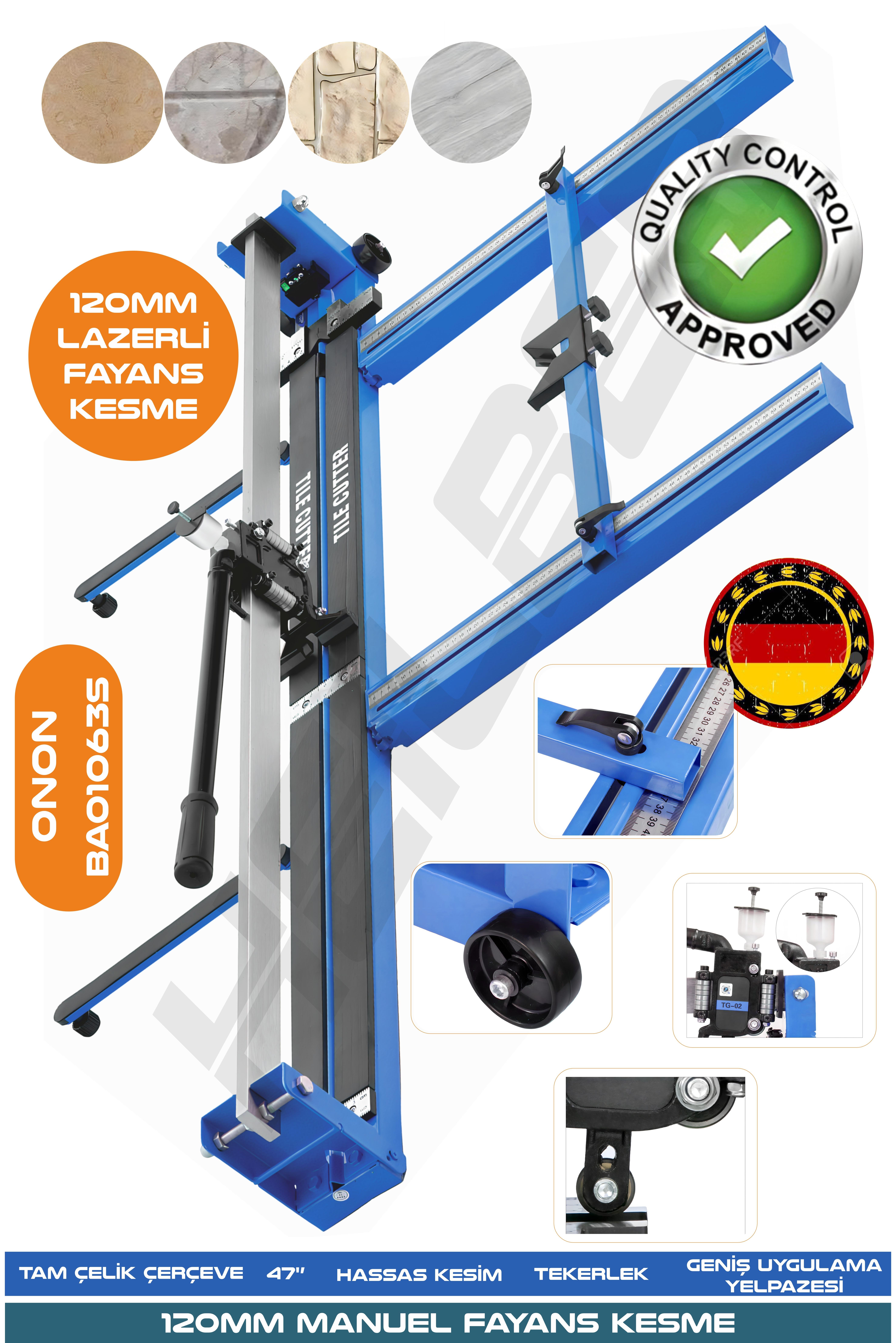 YENİ NESİL BLUE 120CM LAZERLİ YAĞLI ÇİFT SÜRGÜLÜ HASSAS KESİM METRELİ SERAMİK FAYANS GRANİT KESME MAKİNESİ