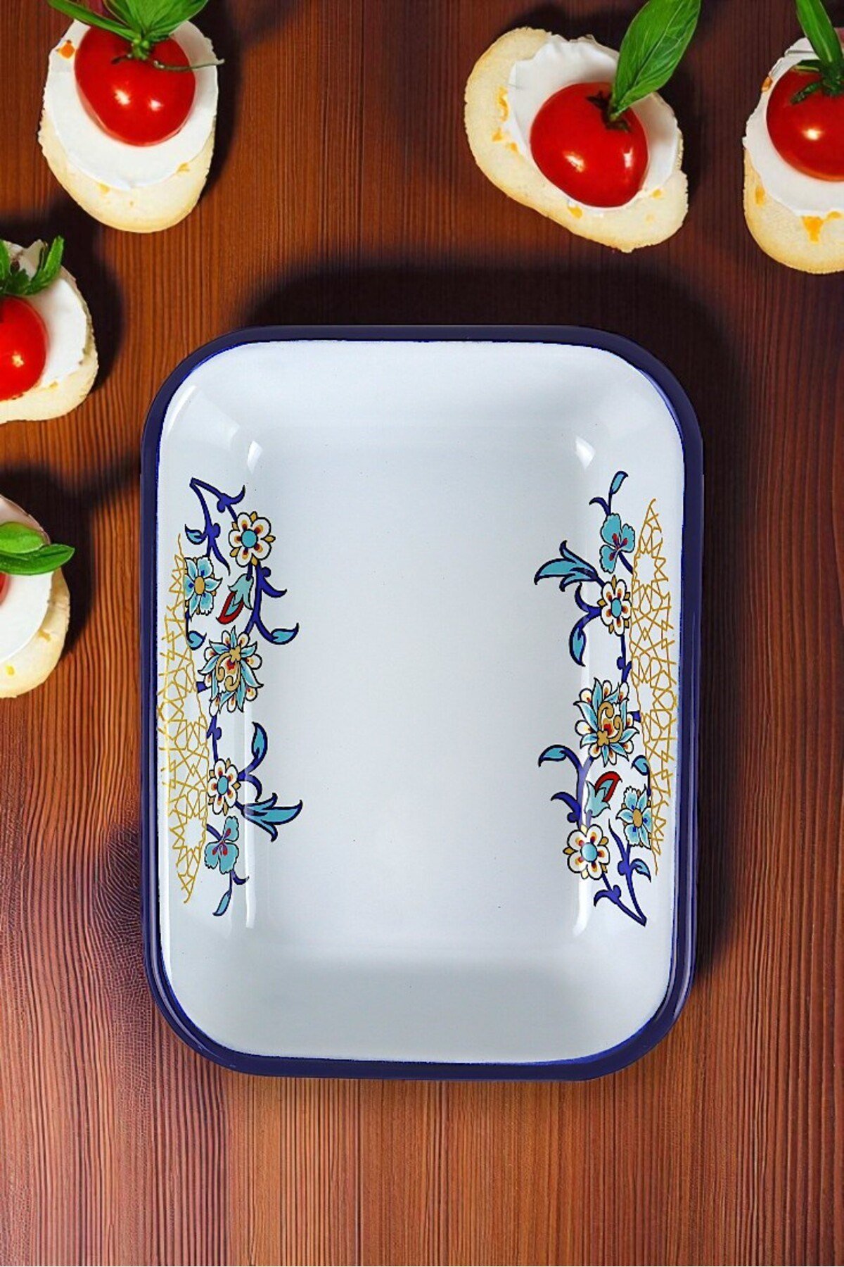 22 No Emaye Dörtgen Tabak Meze Kahvaltılık Kamp Piknik