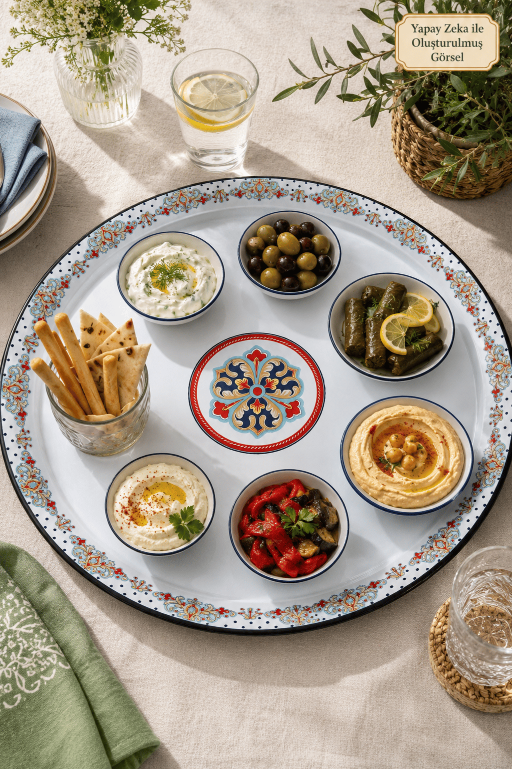 70 No Emaye Sini Sofra, Yemek Sunum Tepsi, Yer Sofrası Çinko ~68 Cm