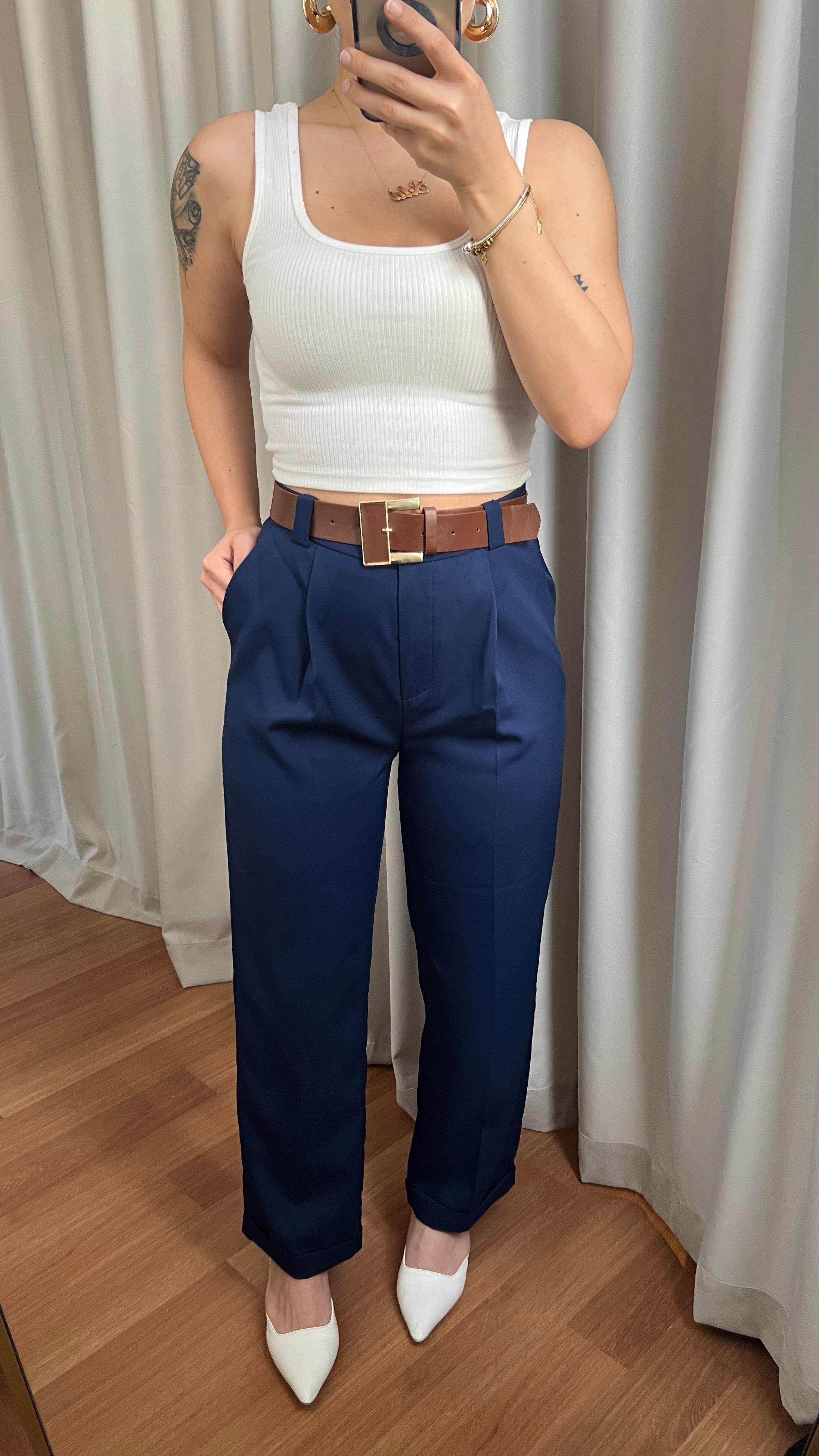 LACİVERT KEMERLİ HAVUÇ PANTOLON