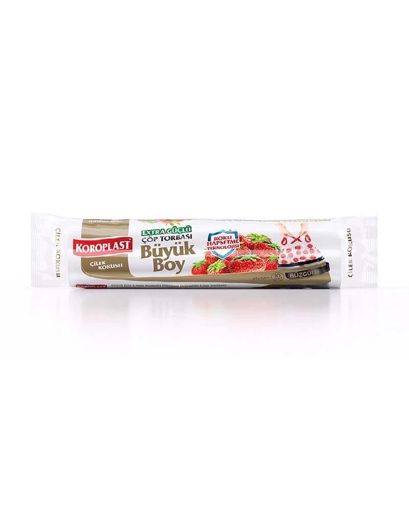 Koroplast Çöp Torbası Büzgülü Büyük Çilek Kokulu 10 lu