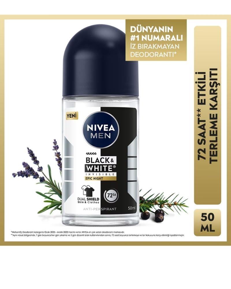 Nivea Deodorant Roll-On Black & White Epic Night Erkek 50 ml