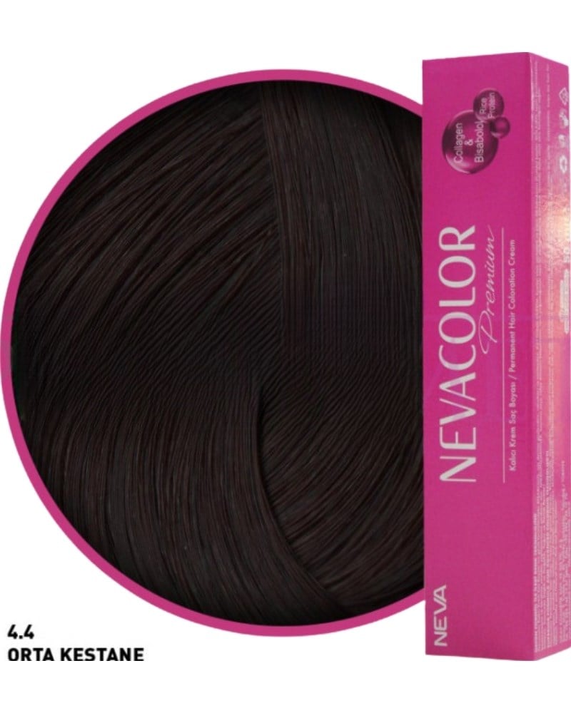 Nevacolor Premium 4.4 Orta Kestane - Kalıcı Krem Saç Boyası 50 g Tüp