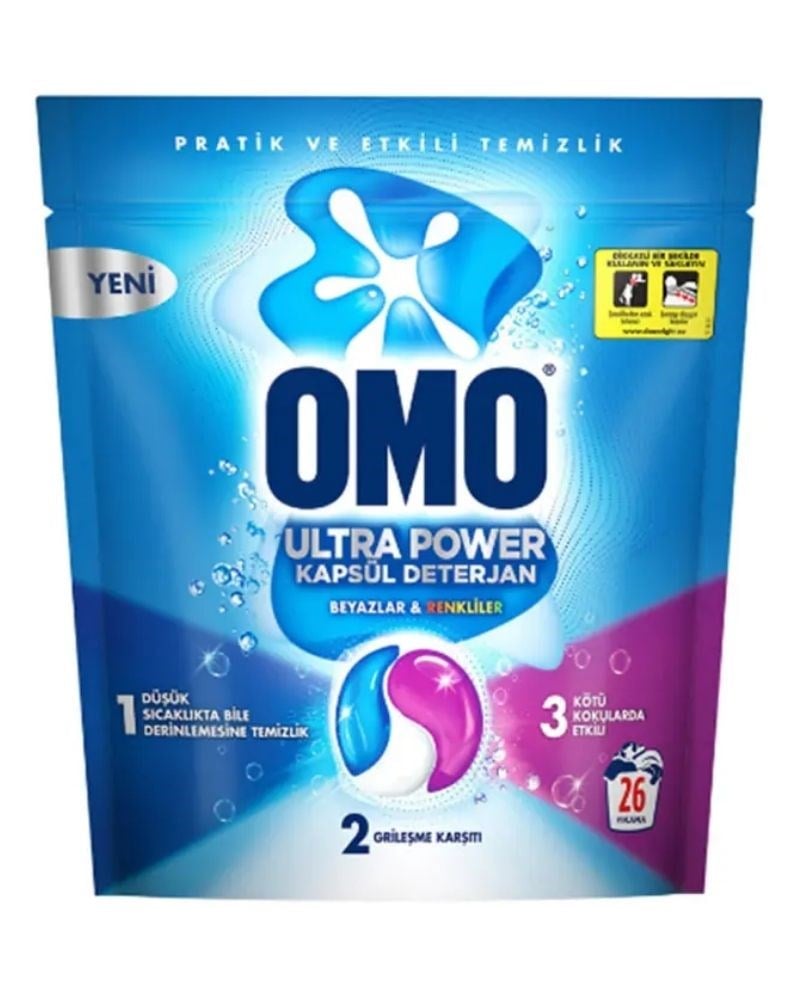 Omo Ultra Power Kapsül Deterjan Beyazlar ve Renkliler 26 Yıkama