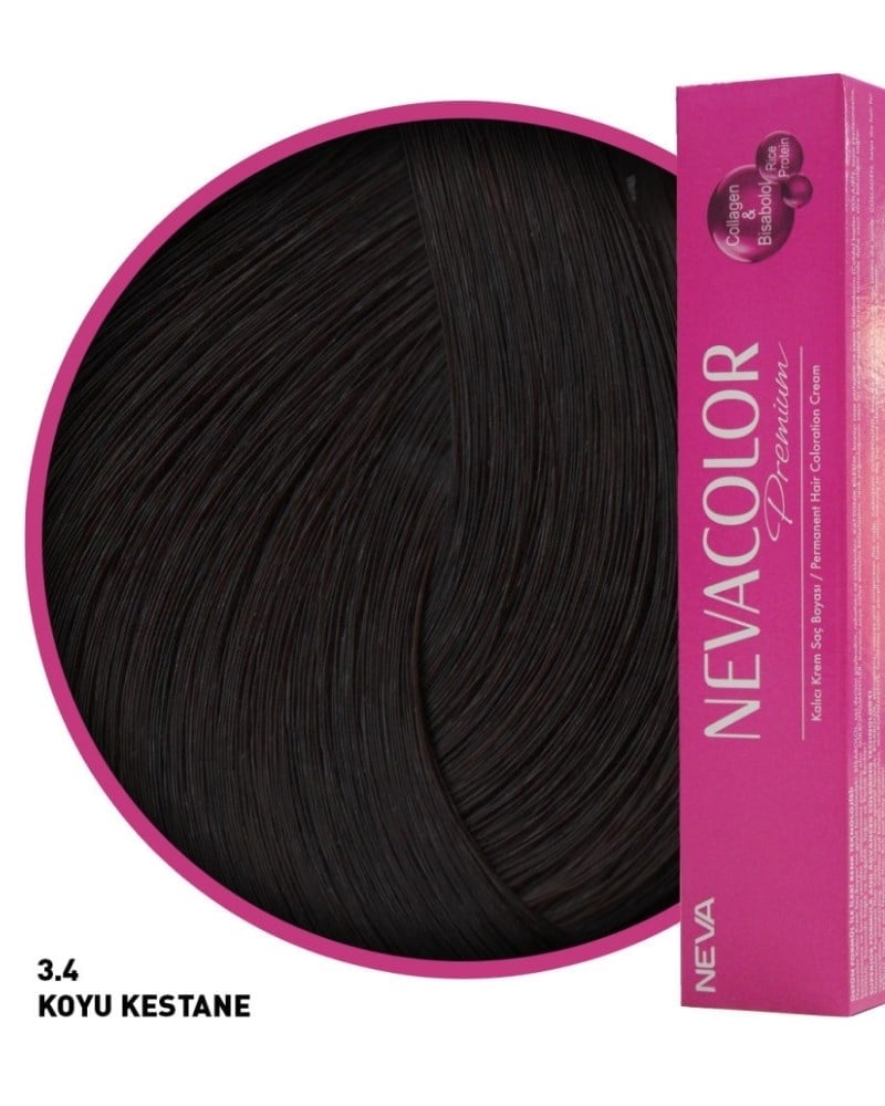 Nevacolor Premium 3.4 Koyu Kestane - Kalıcı Krem Saç Boyası 50 g Tüp