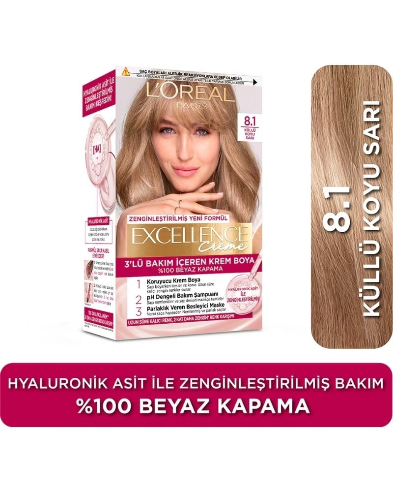 L'Oreal Paris Excellence Koyu Sarı Küllü Saç Boyası 8.1