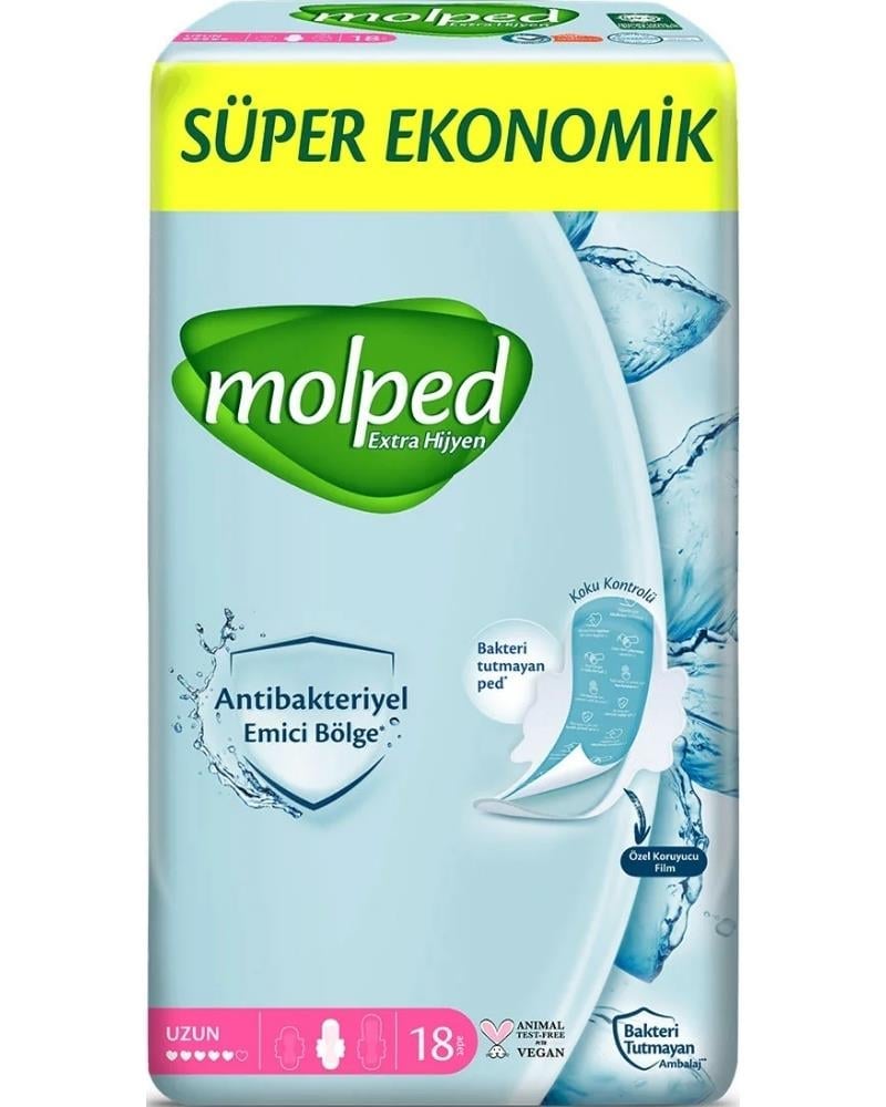 Molped Hijyenik Ped Antibakteriyel Uzun 18'li