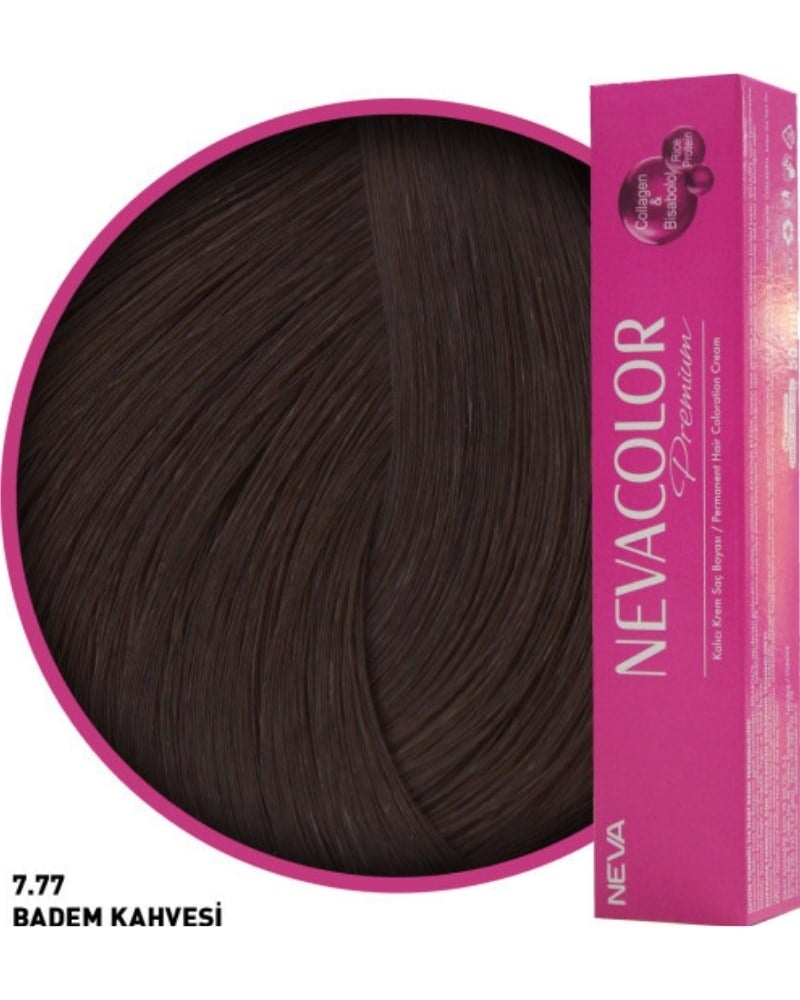 Nevacolor Premium 7.77 Badem Kahvesi - Kalıcı Krem Saç Boyası 50 g Tüp