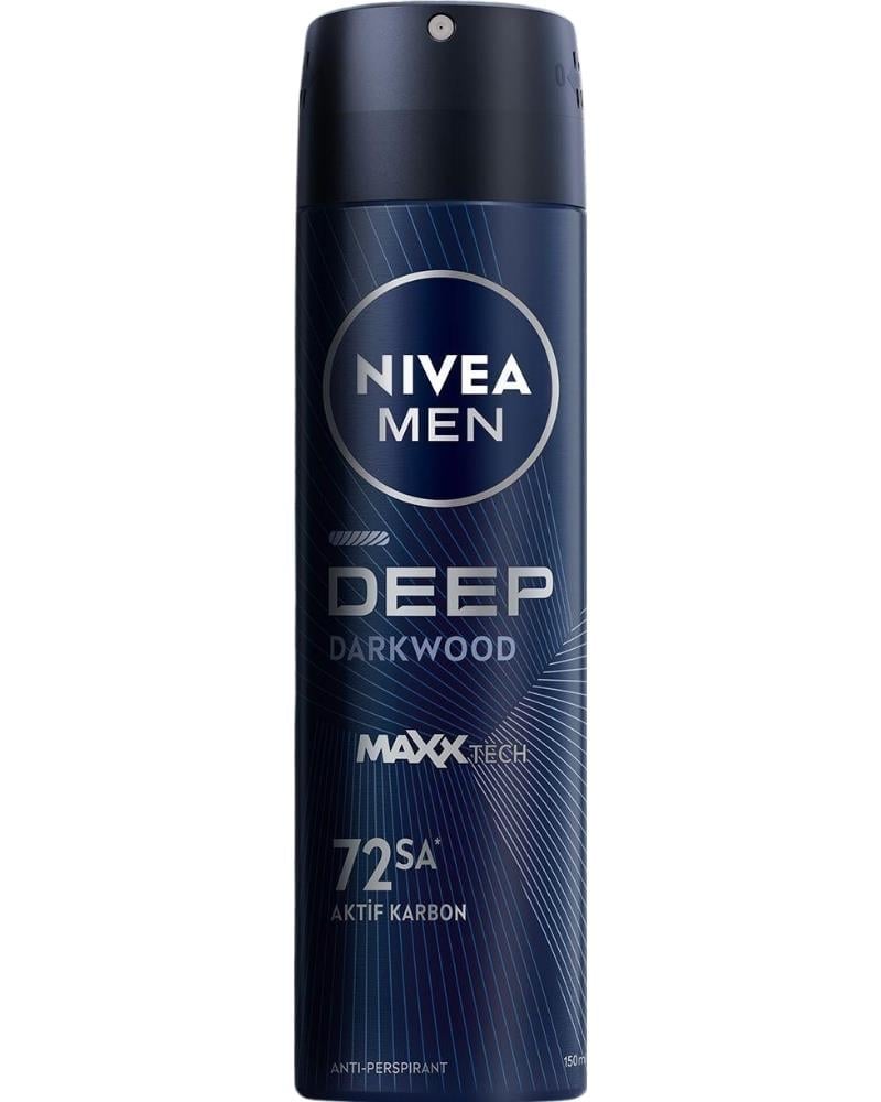 NIVEA MEN Erkek Sprey Deodorant Deep Dimension Aktif Karbon 150ml, 72 Saat Anti-perspirant Ter Koruması