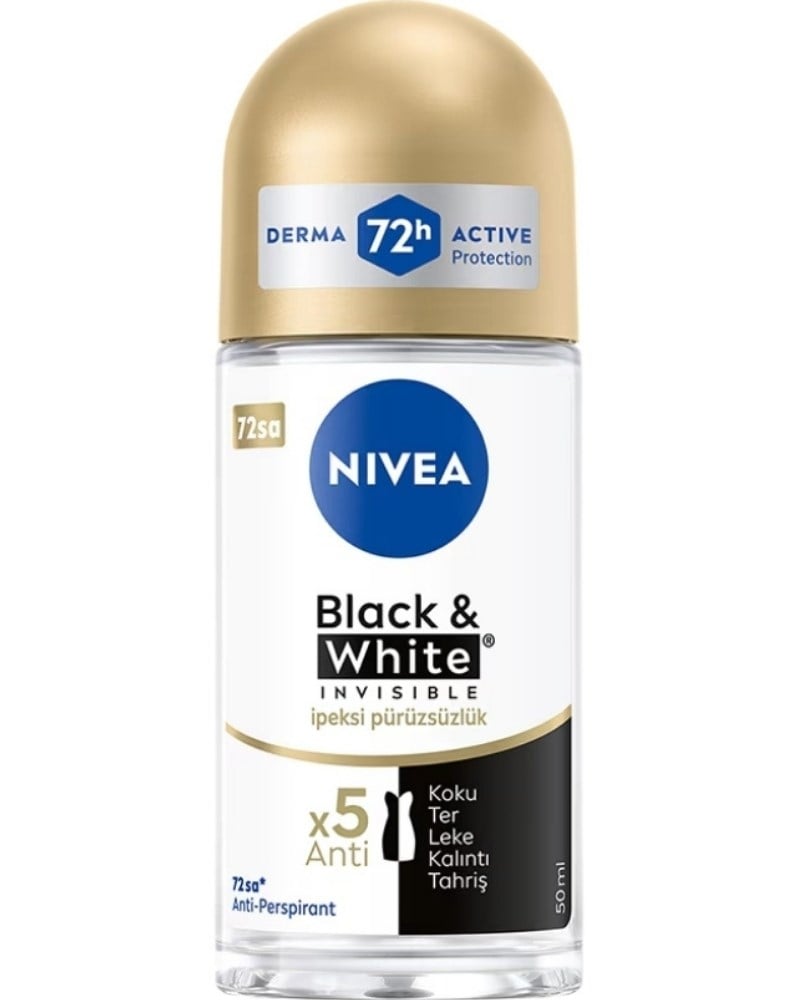 NIVEA Black & White Invisible İpeksi Pürüzsüzlük Kadın Roll-On Deodorant 50 ml