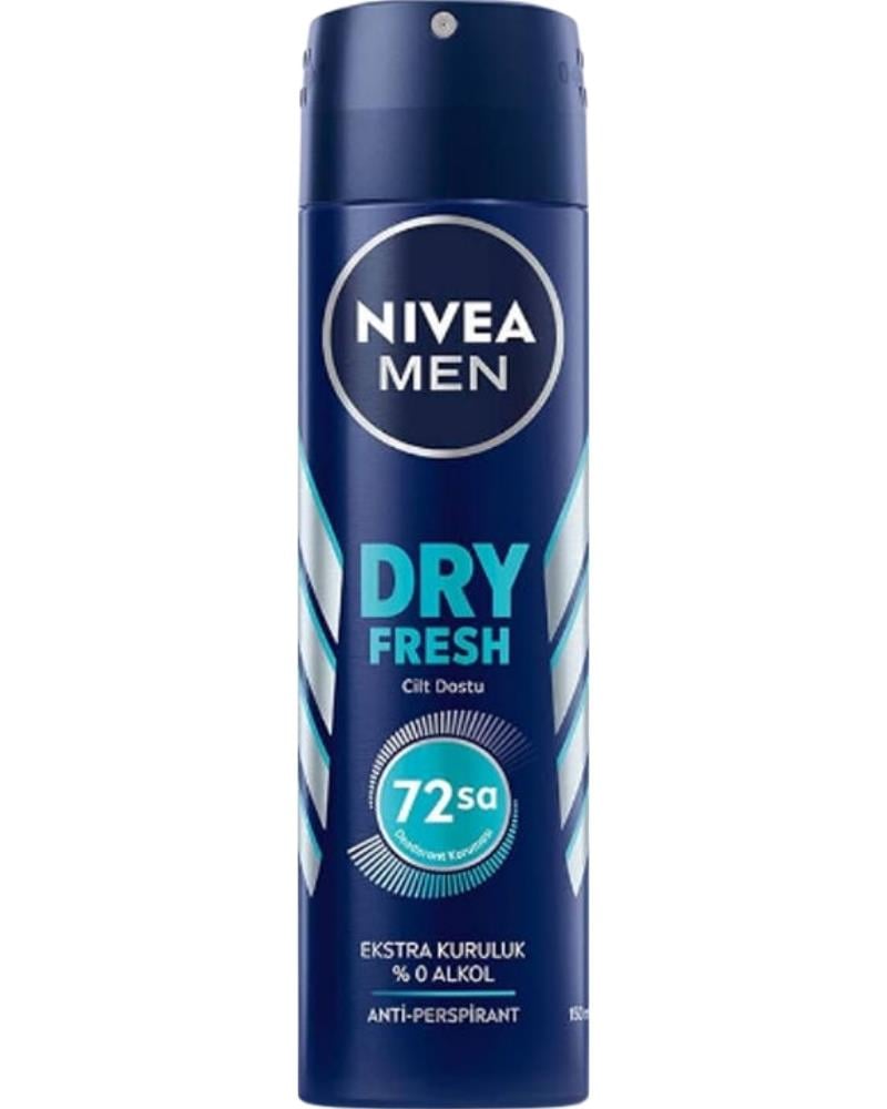 NIVEA Men Erkek Sprey Deodorant Dry Fresh 150ml, 72 Saat Anti-perspirant Koruma, Ekstra Kuruluk