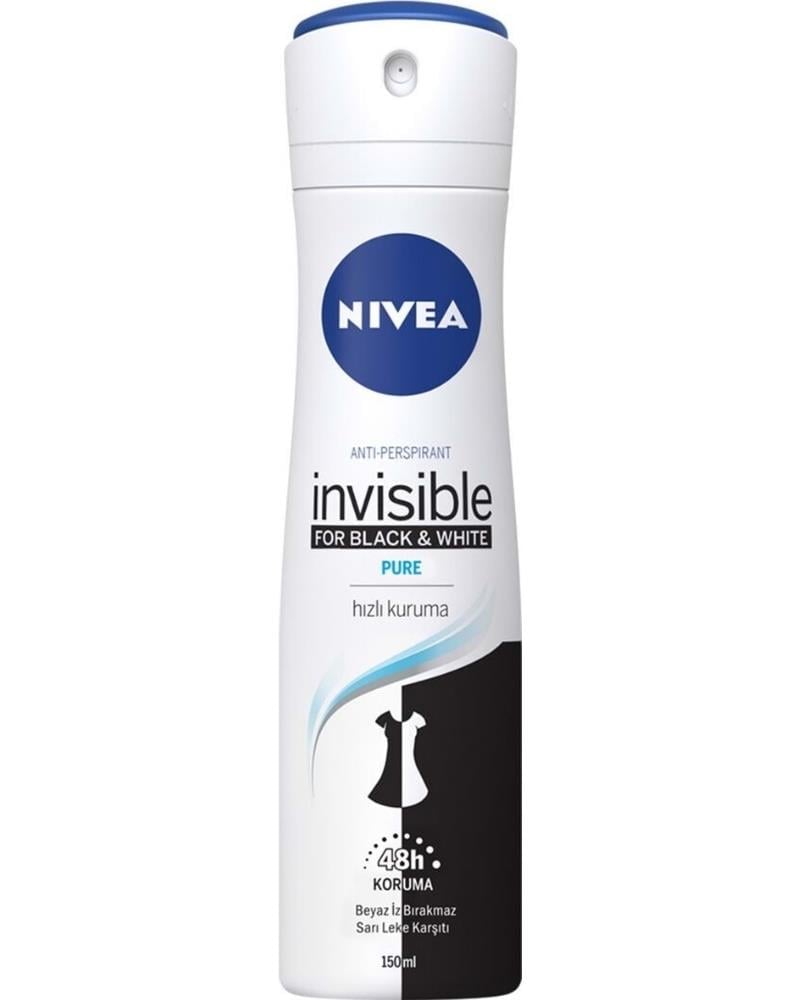 NIVEA Kadın Sprey Deodorant Black&White Invisible Pure 150ml, 72 Saat Anti-perspirant Ter Koruması