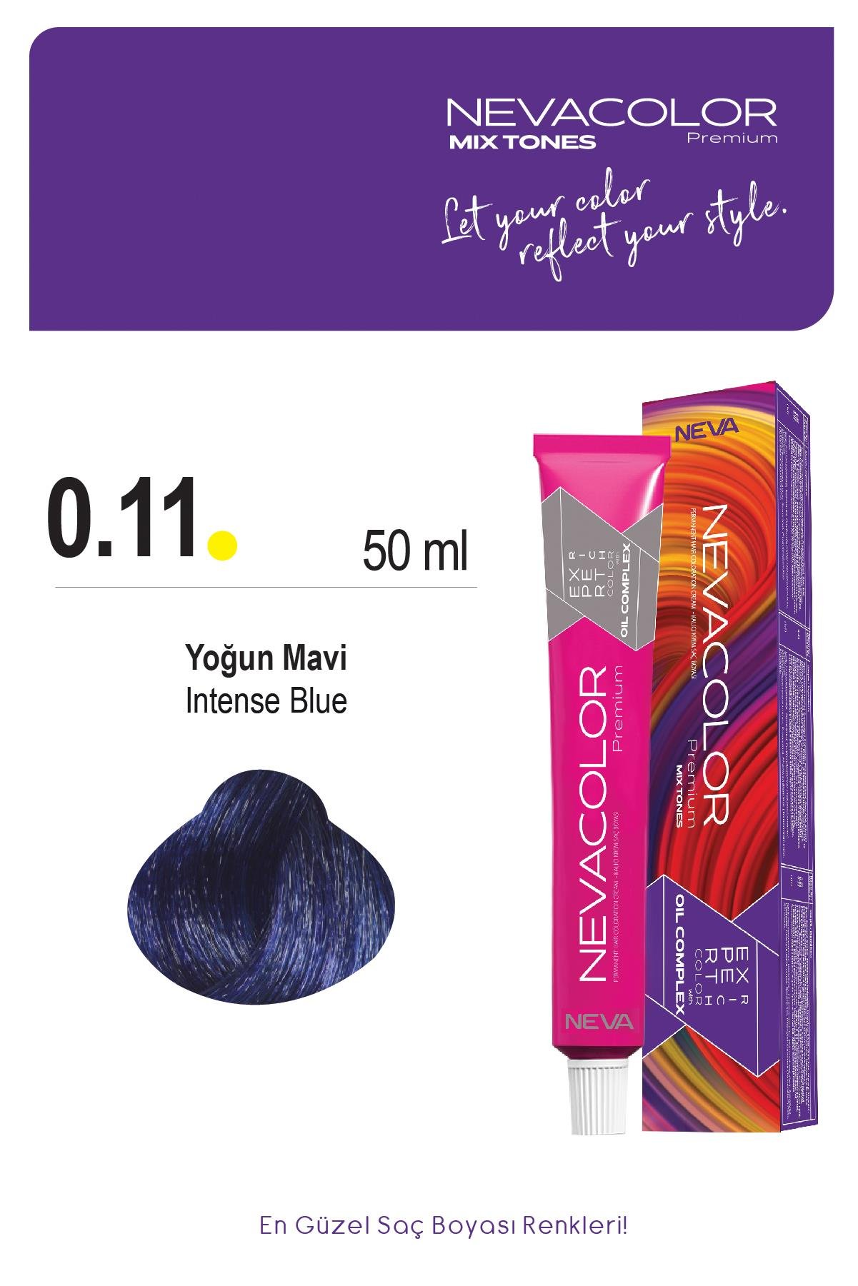 Neva Color Premium Kalıcı Krem Saç Boyası 0.11 Yoğun Mavi