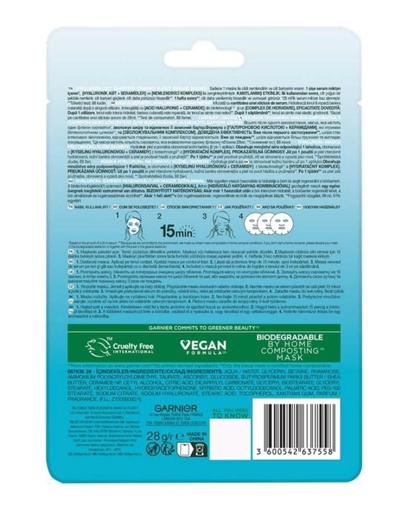 Garnier Hyalüron+ Bariyer Onarıcı Serum Yüz Maskesi 28 gr