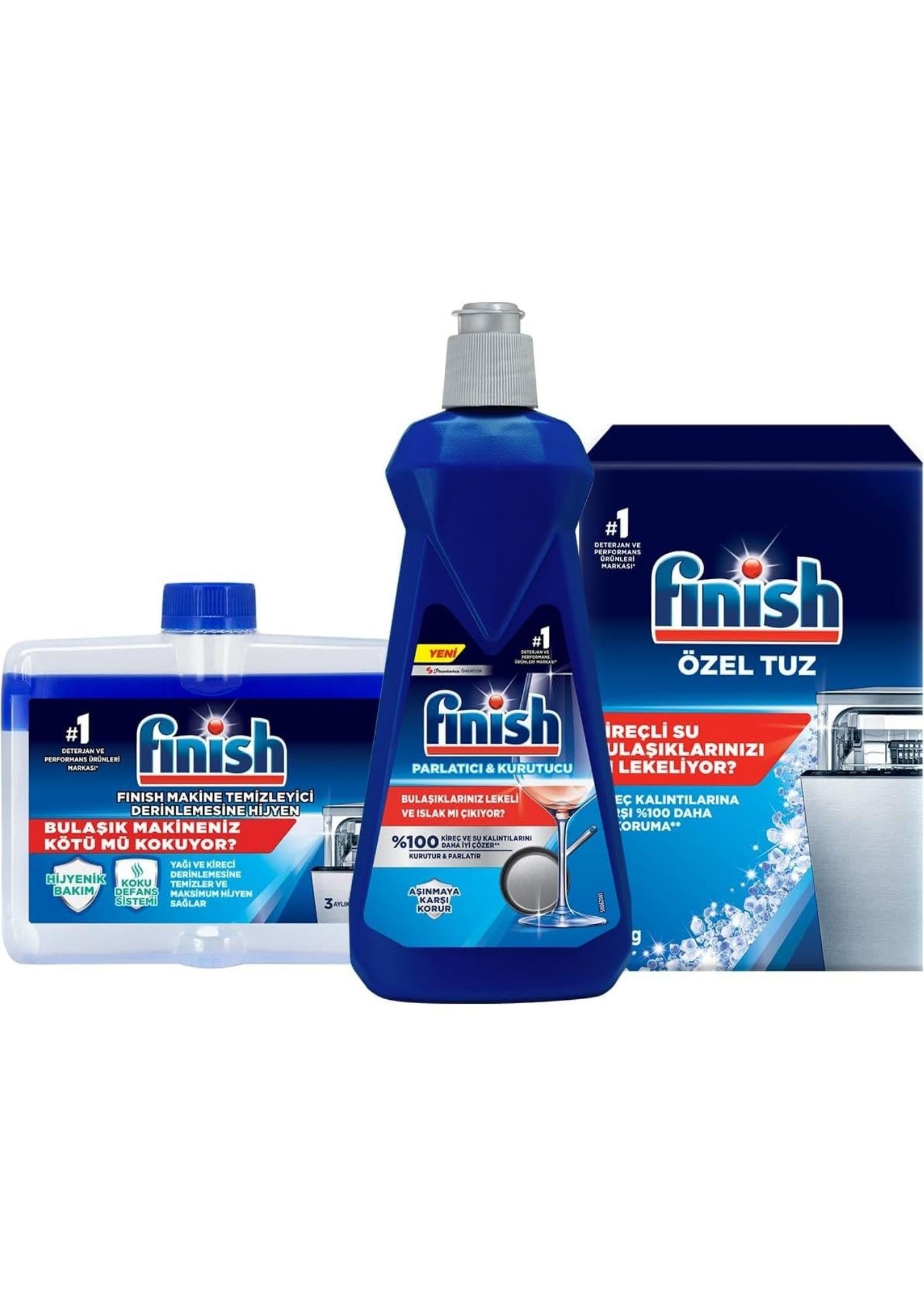 Finish Temizlik ve Bakım Seti – Parlatıcı 400 ml + Temizleyici 250 ml + Tuz 500 g