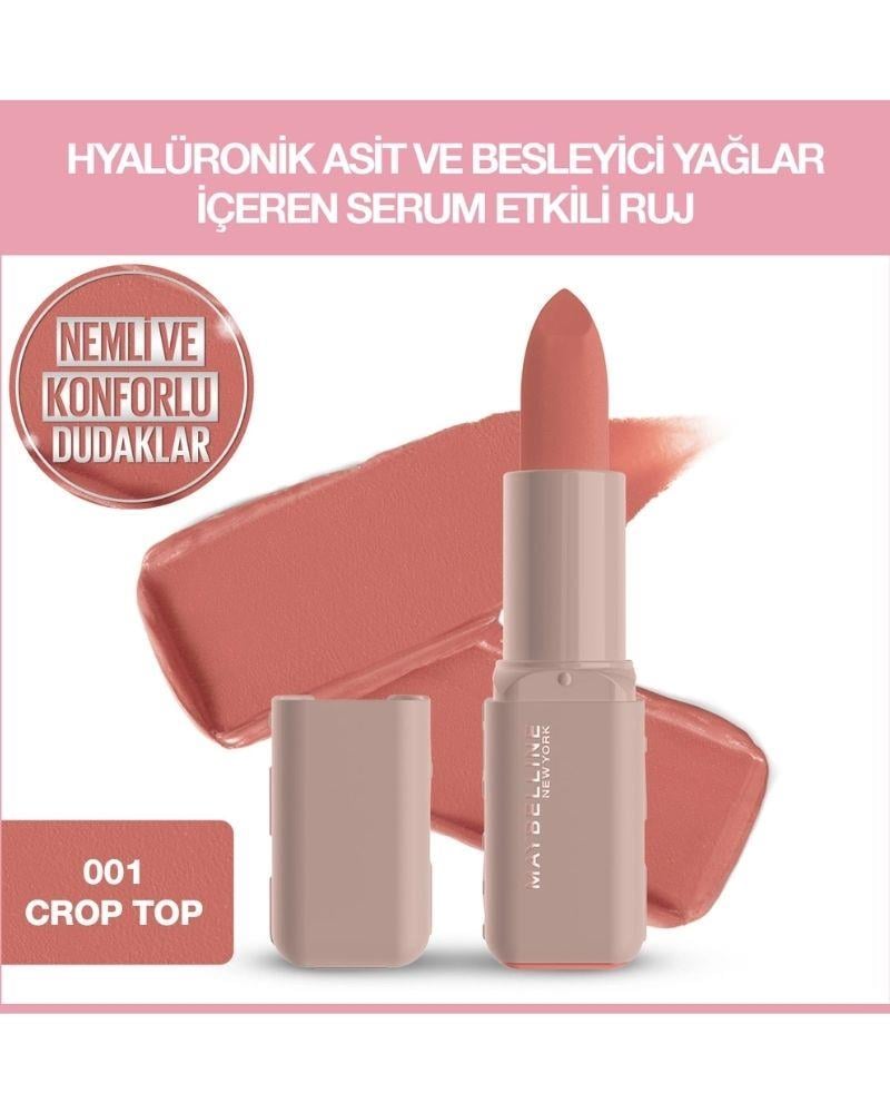 Maybelline New York Serum Etkili Hyalüronik Asit ve Besleyici Yağ İçeren Ruj 001 Crop Top