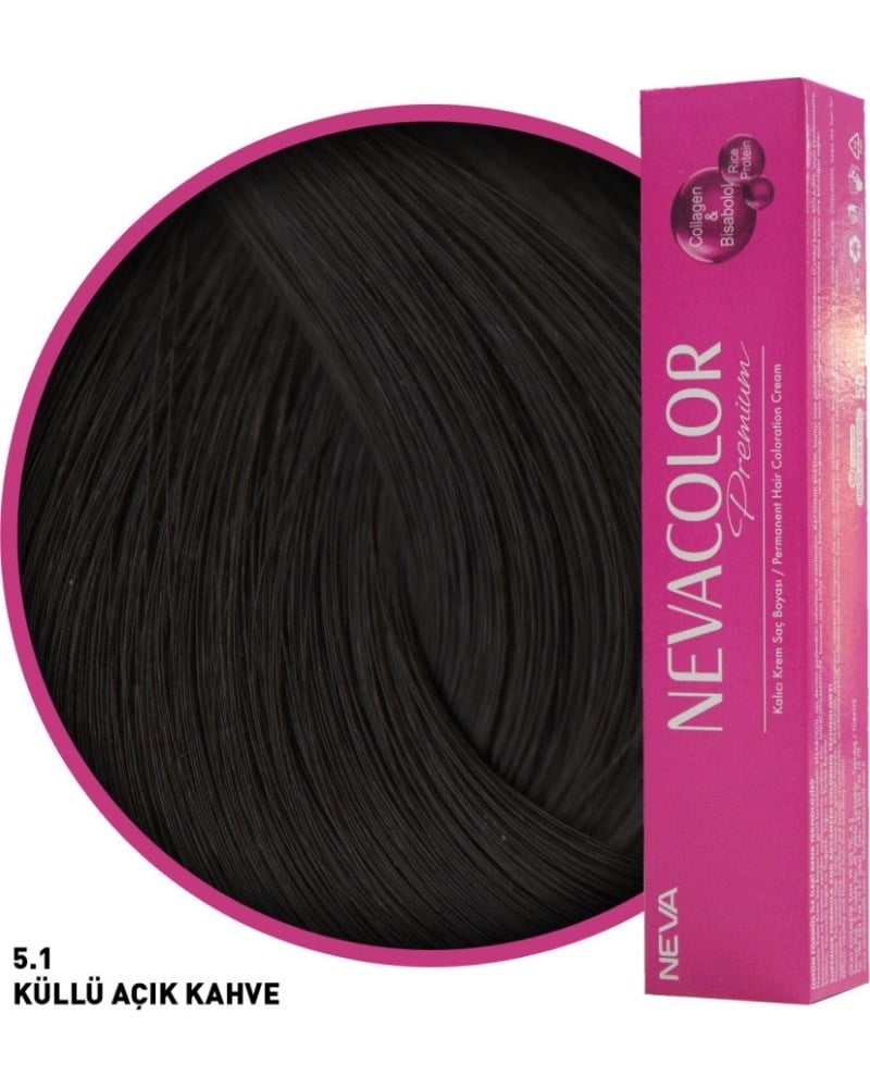 Nevacolor Premium 5.1 Küllü Açık Kahve - Kalıcı Krem Saç Boyası 50 g Tüp