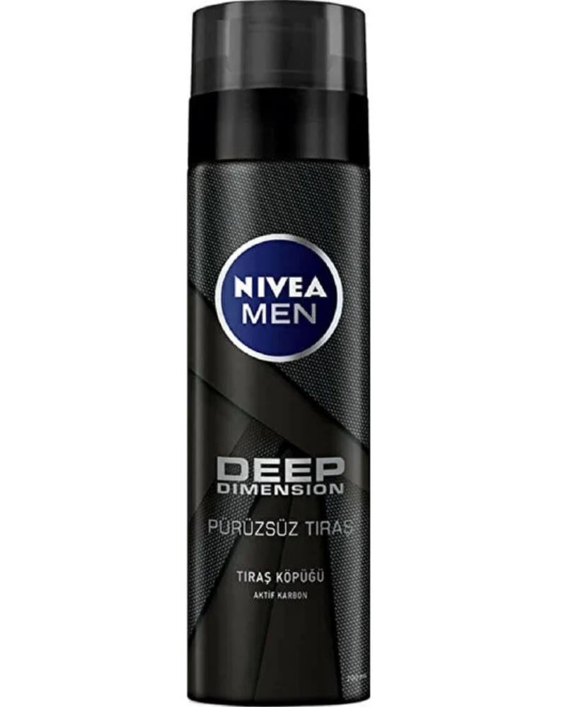 NIVEA Men Erkek Tıraş Köpüğü Deep Dimension 200ml, Kusursuz Tıraş, Aktif Karbon, Kaygan Tıraş Deneyimi