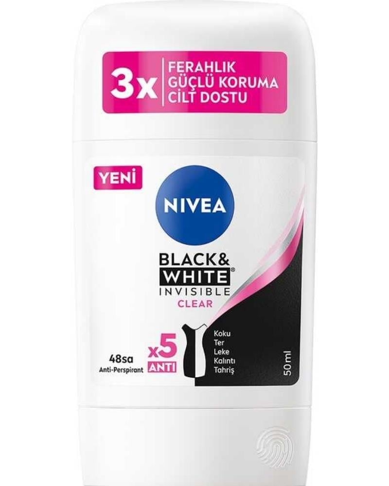 NIVEA Kadın Stick Deodorant Black&white Invisible Clear 50ml, 72 Saat Anti-perspirant Ter Koruması