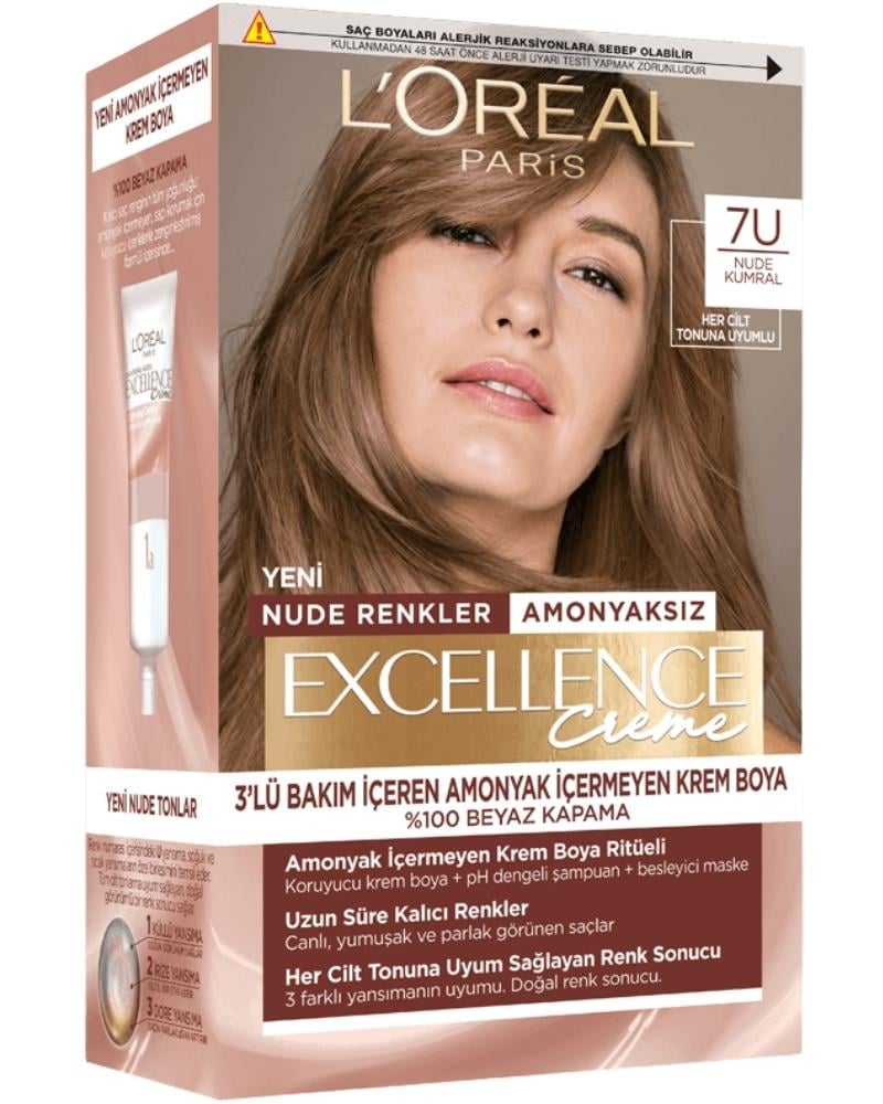 L'Oreal Paris Excellence Creme Nude Renkler Saç Boyası – 7u Nude Kumral