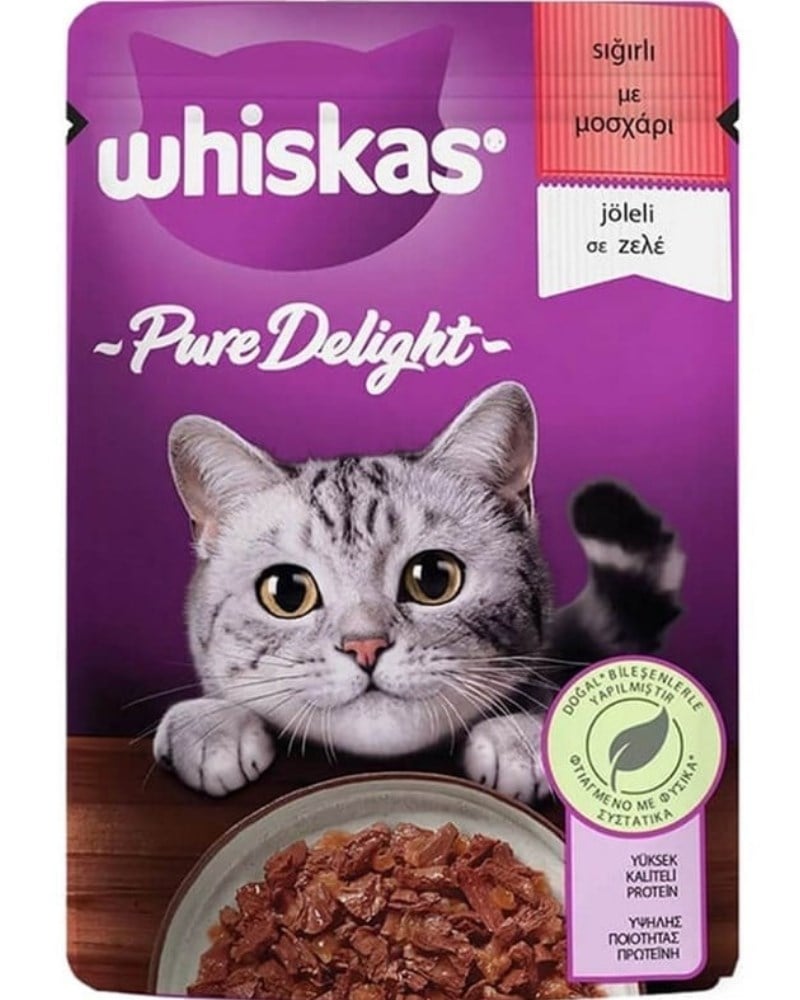 Whiskas Pouch Pure Delight Jöle Içinde Sığır Etli Yetişkin Kedi Konservesi 85 gr