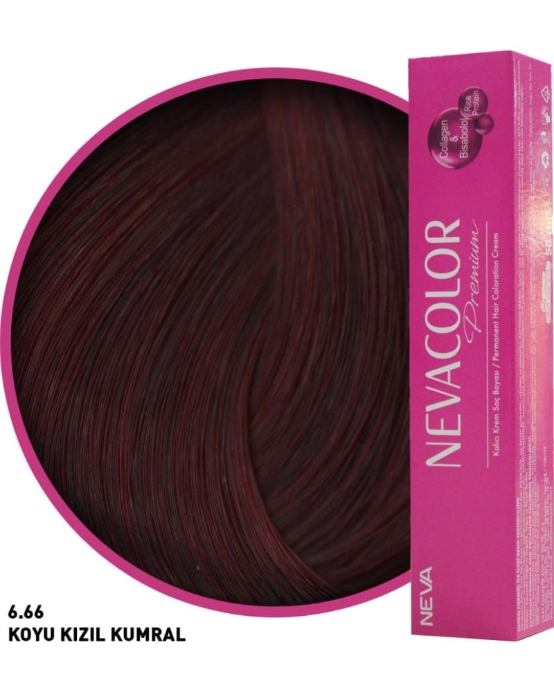 Nevacolor Premium 6.66 Koyu Kızıl Kumral - Kalıcı Krem Saç Boyası 50 g Tüp