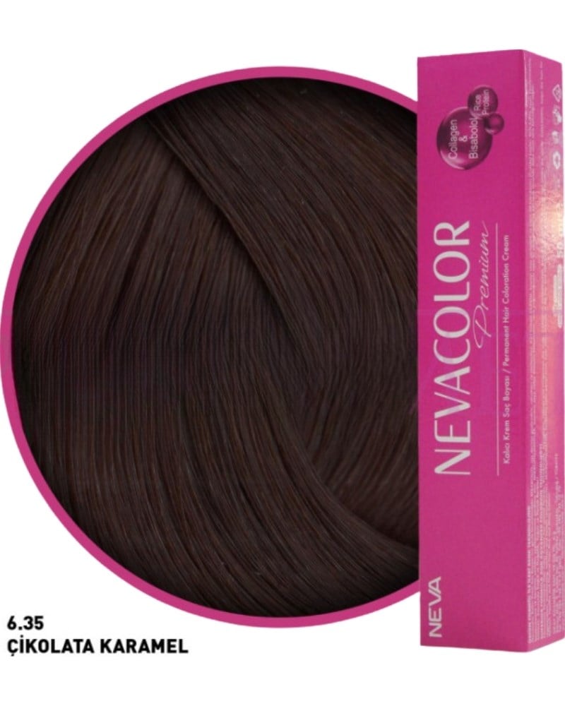 Nevacolor Premium 6.35 Çikolata Karamel - Kalıcı Krem Saç Boyası 50 g Tüp