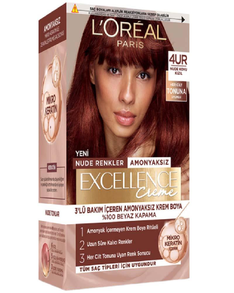 Loreal Paris Excellence Creme - Krem Saç Boyası No: 4UR Nude Koyu Kızıl