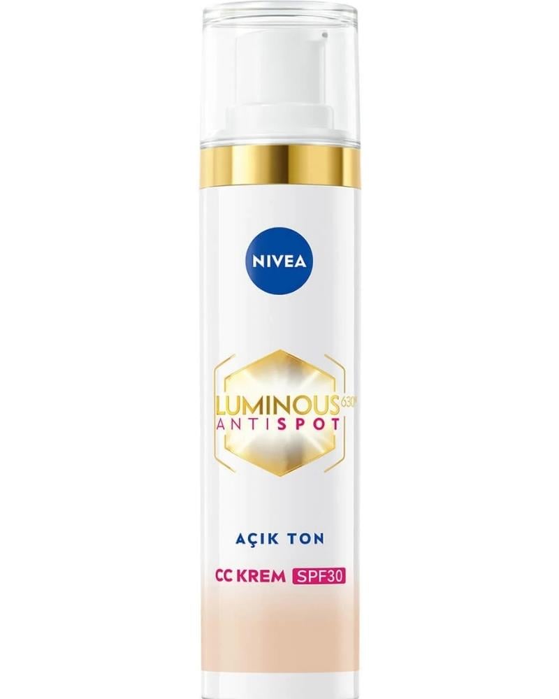 NIVEA Luminous630 Koyu Leke Karşıtı CC Yüz Kremi 40ml, SPF30 Güneş Koruyucu, Hyaluronik Asit, Açık Ton