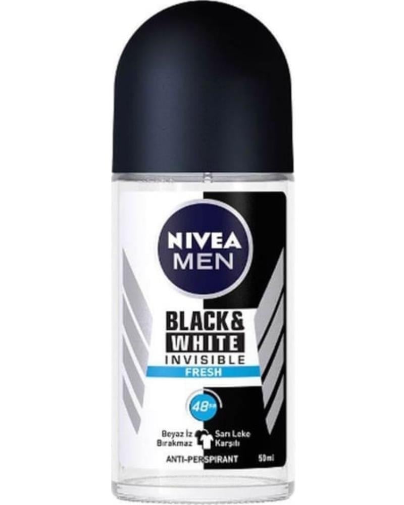 NIVEA MEN Erkek Roll-on Deodorant Black&White Invisible Fresh 50ml, 72 Saat Anti-perspirant Ter Koruması