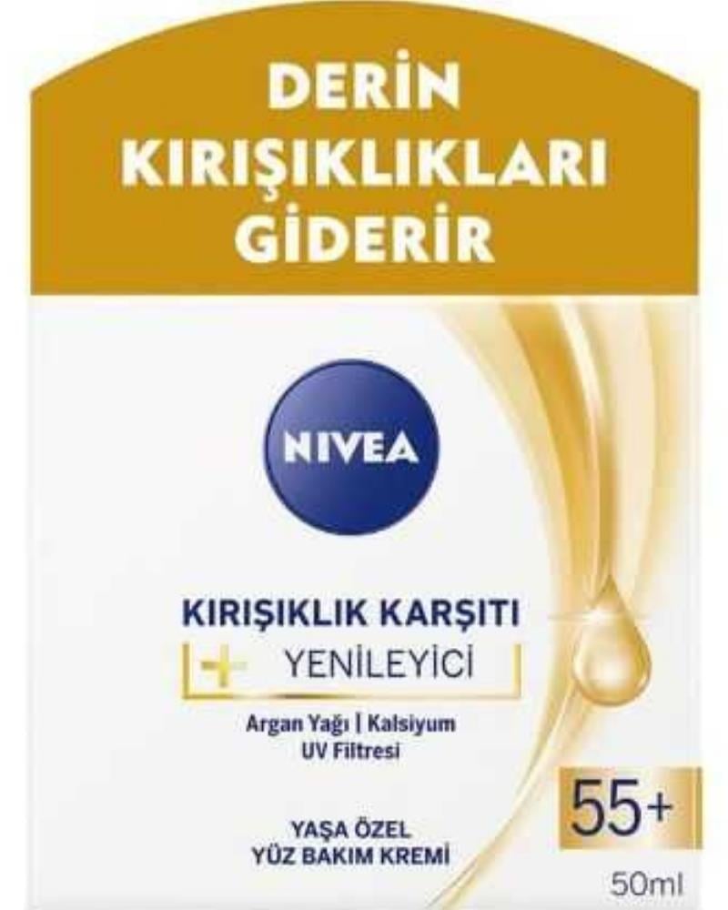 NIVEA Kırışıklık Karşıtı Yaşa Özel Yüz Bakım Kremi 50ml, Canlandırıcı, Argan Yağı, Kalsiyum, Uv Filtresi